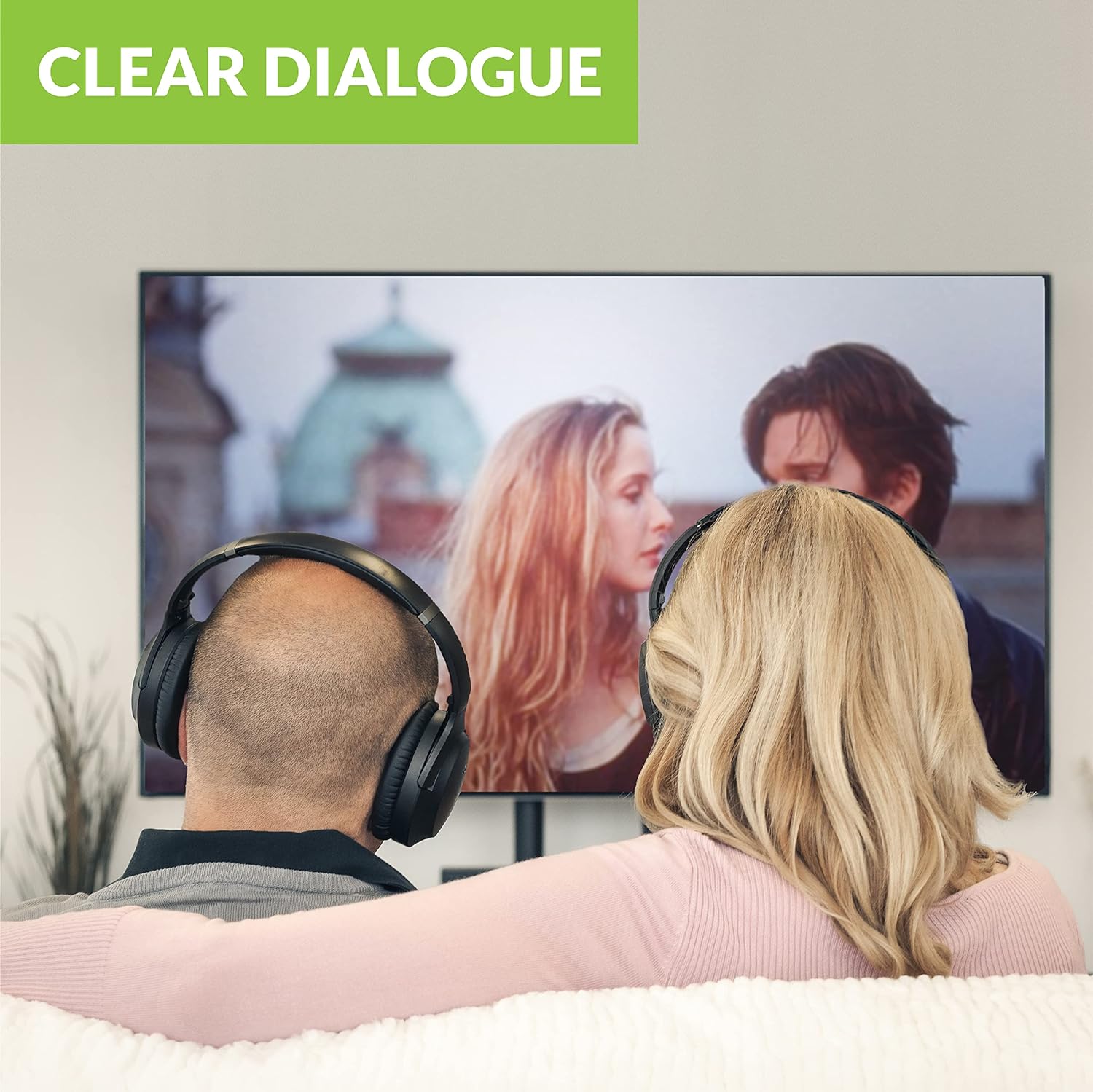 Avantree Duet - Set Doubles Casques sans Fil pour Télévision avec émetteur Support de Charge 2 en 1, Mode Dialogue Clair et Amplification Volume TV pour Séniors, Jusqu'à 100 Casques Simultanés
