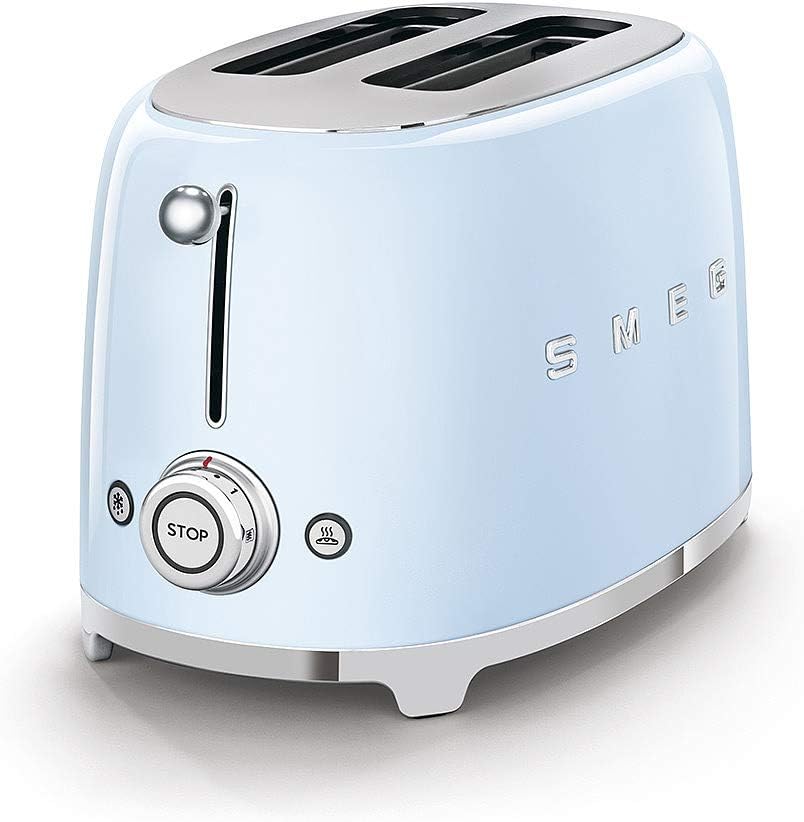 Smeg, Grille-pain 2 Tranches TSF01UJEU, 2 Fentes 36 mm, 6 Niveaux de Brunissage, Fonction Chauffage, Décongélation et Bagel, Éjection Automatique du Pain, Ramasse Miettes, 950 W, Royaume-Uni