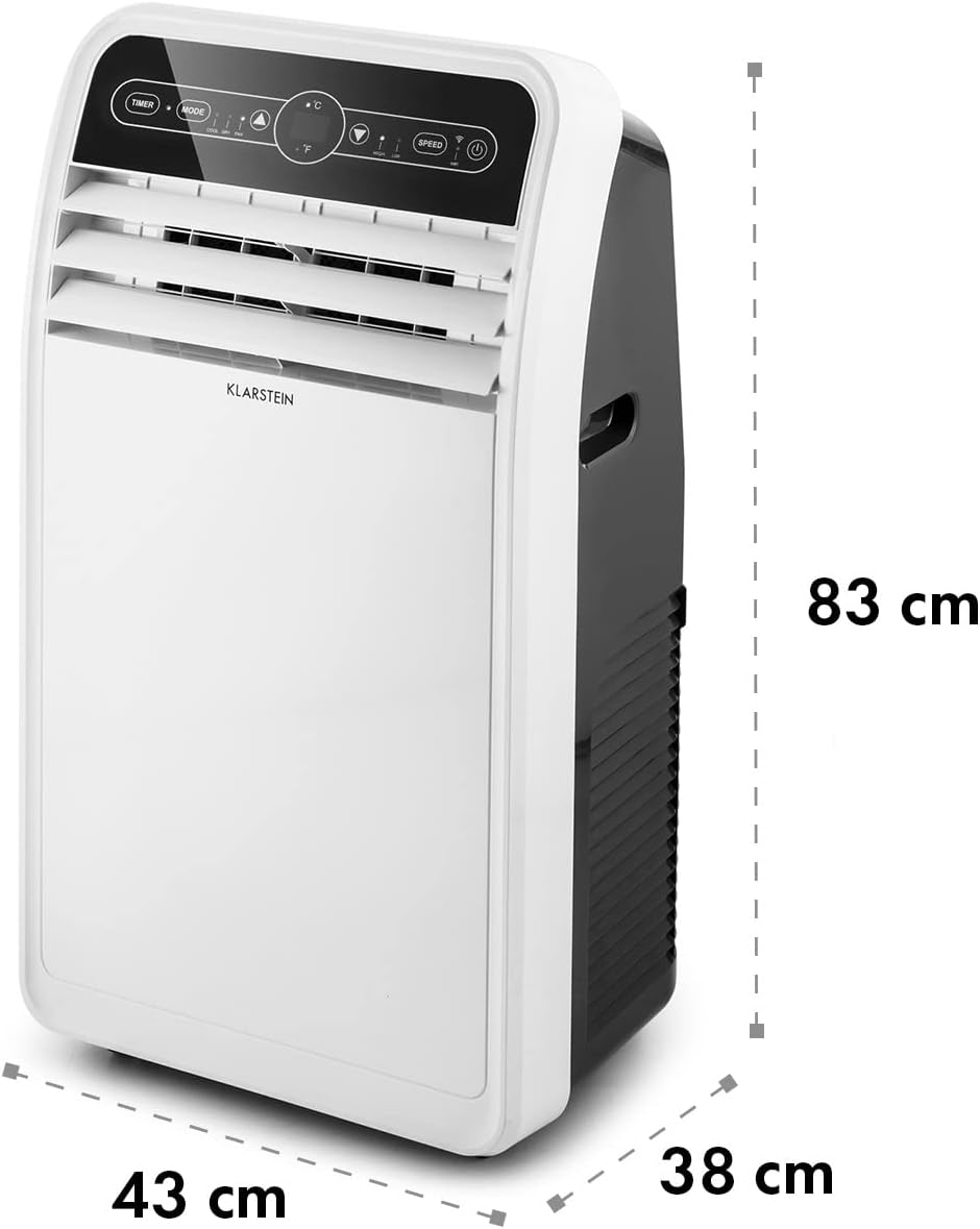 Klarstein Climatiseur Mobile Silencieux, Smart Climatiseur 4 en 1, Mode Nuit, Déshumidificateur, Ventilateur, Mini Climatisation à Faible Conso, Evacuation, Clim Portable de 9000 BTU, Climatiseurs