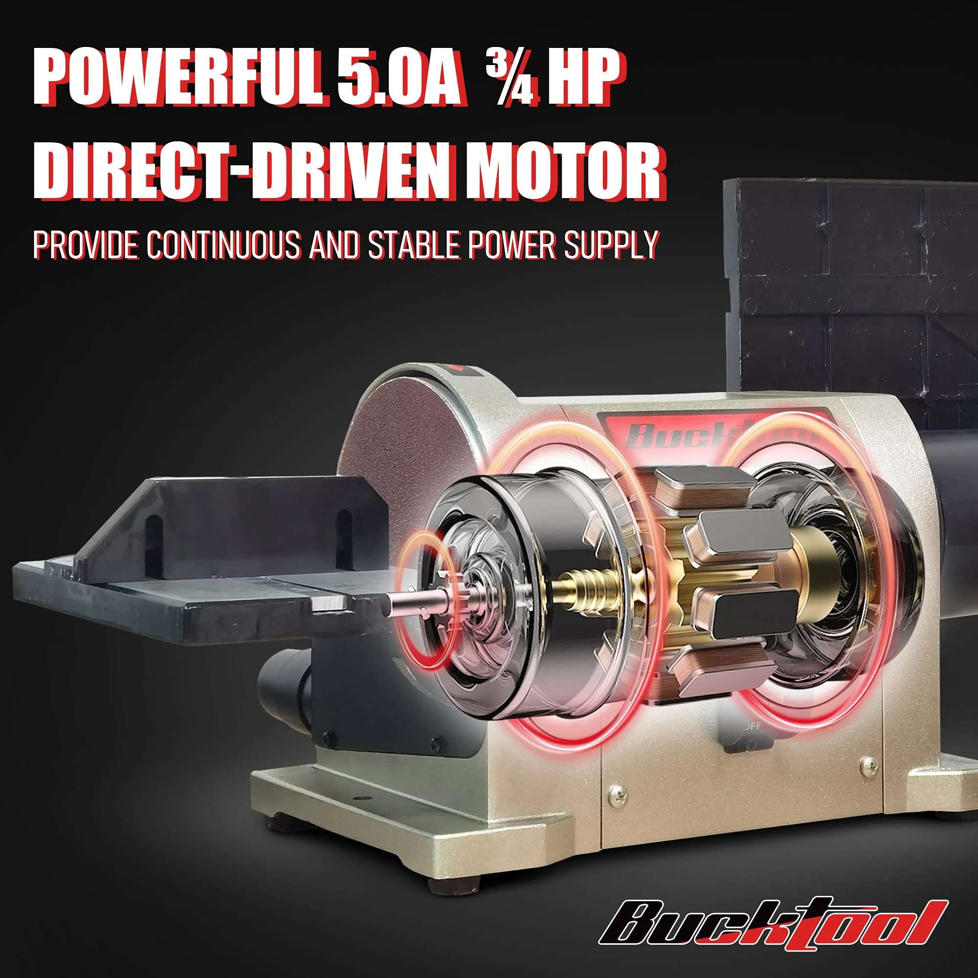 BUCKTOOL 5.0A Belt Disc Sander with 3/4HP Direct-drive Motor