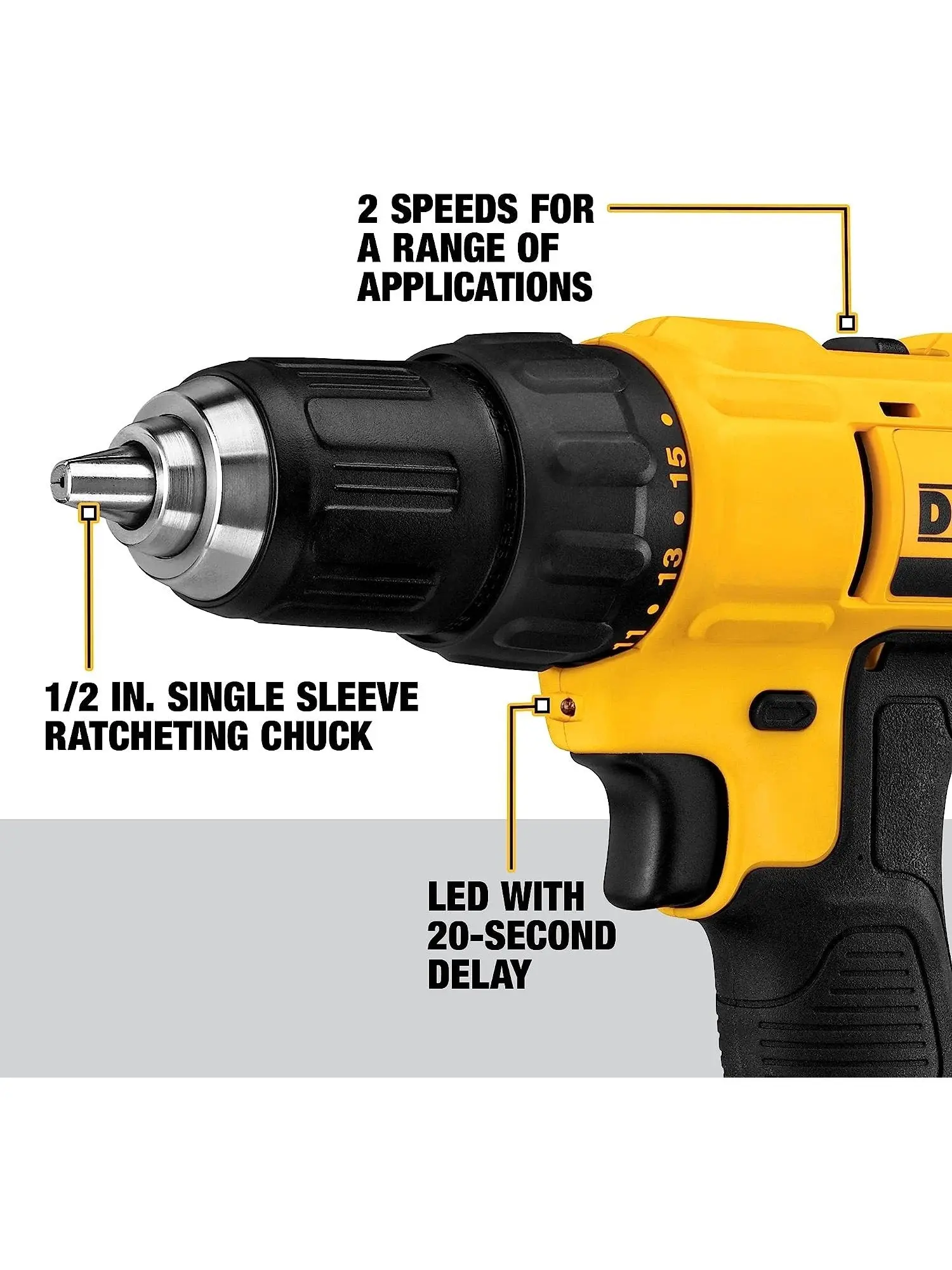 DEWALT 20V Max Cordless Drill/Driver Kit, Compact, 1/2-Inch (DCD771C2), Yellow