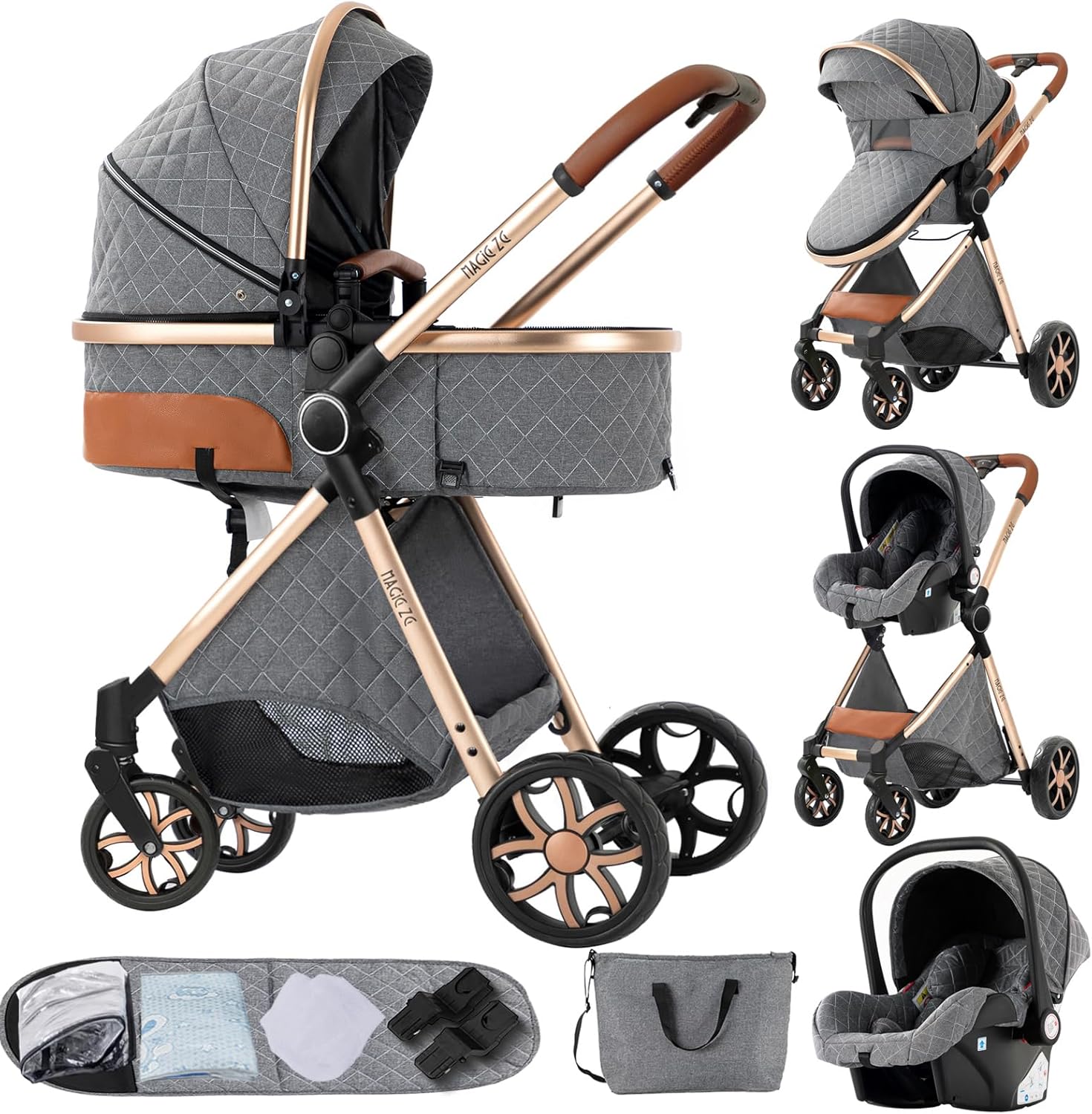 NADDLILY Poussette 3 en 1, Poussette Bebe avec Conception Portable Pliable en Un Clic, Pousette 3 en 1 avec Poussée Réversible Bidirectionnelle, Poussette Canne avec Accessoires (V9 Black)