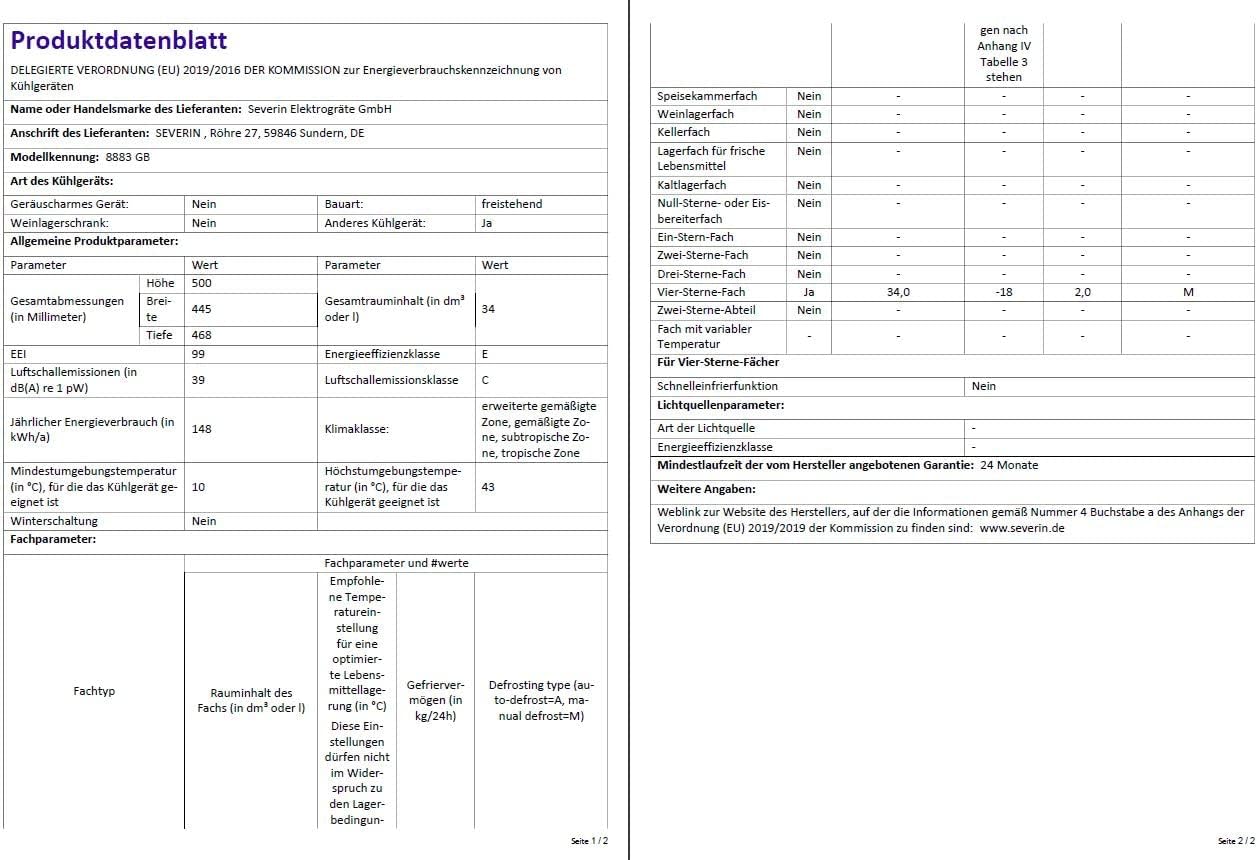 SEVERIN Combiné Table Top, Mini Bar, Mini réfrigérateur Pose libre, Réfrigérateur bar de largeur 56 cm, Volume : 120 Litres, Classe D, 110 kWh/an, 39 dB, Blanc, TKS 8846