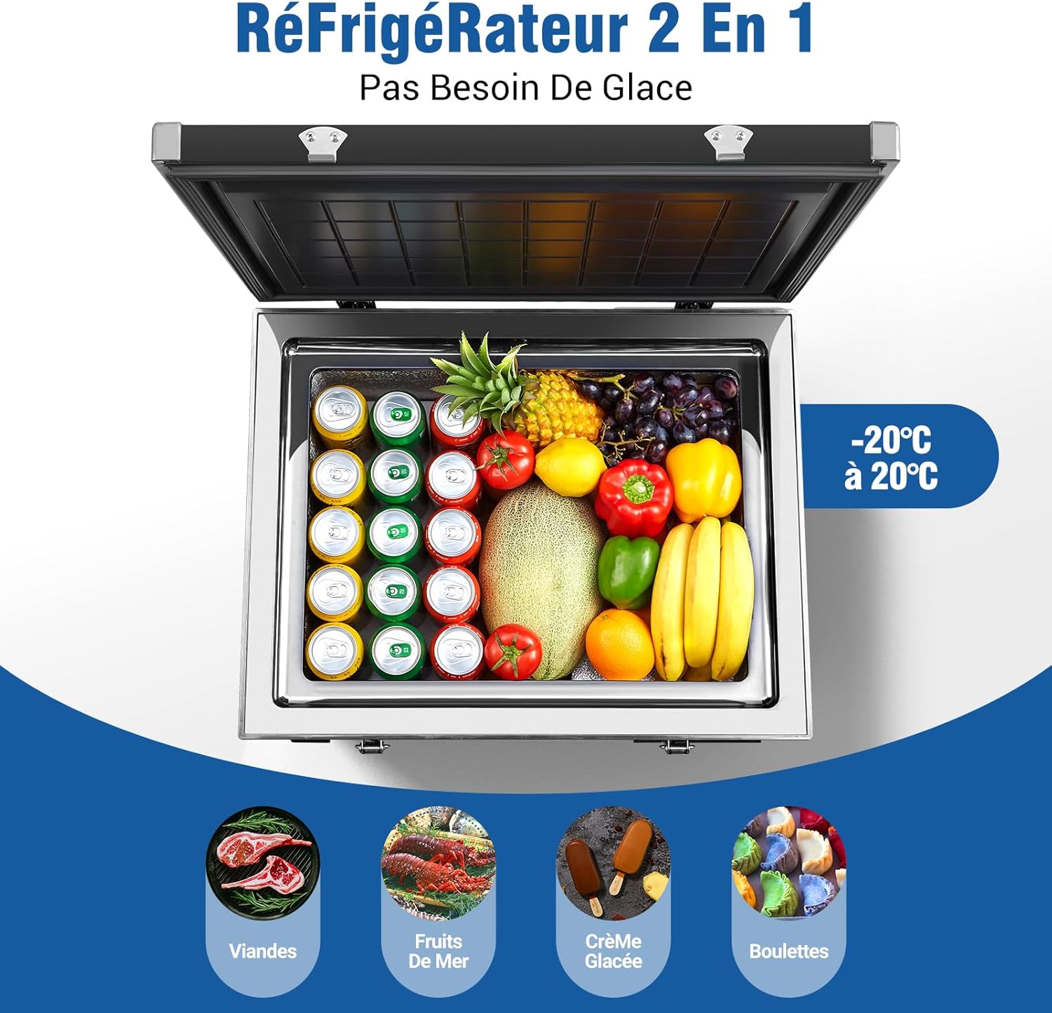 AAOBOSI 45L Glacière à Compresseur, Glaciere Électrique -20℃ à 20℃, Frigo Camion APP&Bouton Contrôle, 12/24V DC et 100-240V AC Glaciere Camping Pour Voiture, Camion, Bateau et Prise De Courant