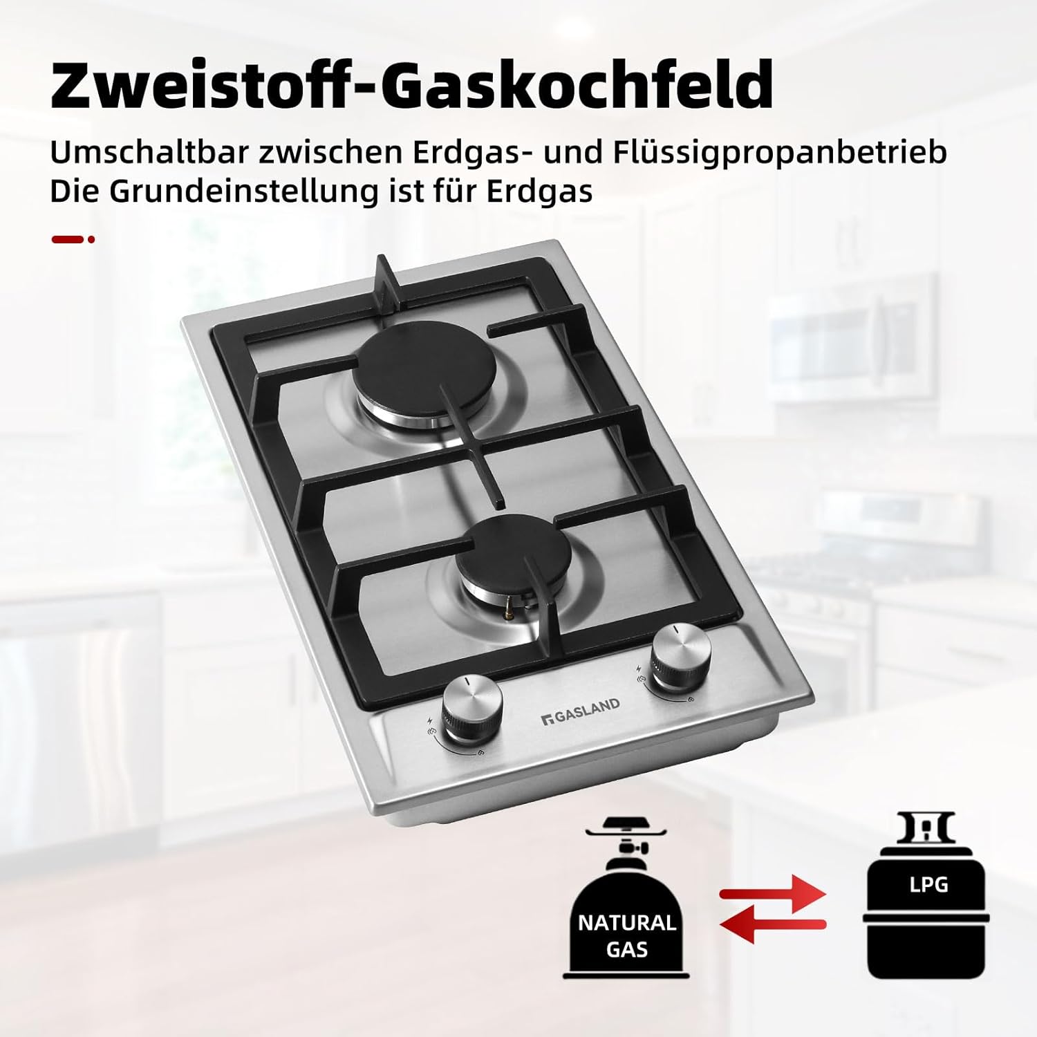 GASLAND GH2805BG1FC Table de cuisson à gaz 5 feux, Cuisinière à gaz avec brûleur wok, Table de cuisson à gaz encastrable, 76cm noir Cuisinière à gaz en verre, Cuisinière à gaz 10,4KW, GPL/NG