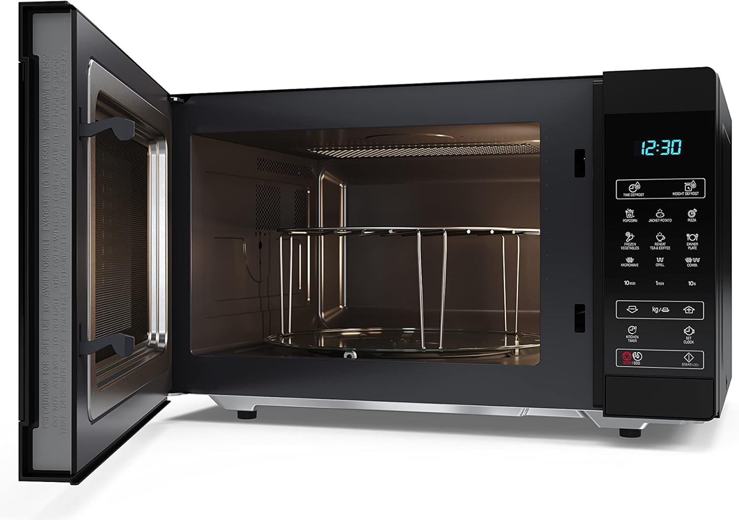 Sharp YC-MS51EB Micro-ondes sans grill de 25 litres, contrôle numérique, micro-ondes: 900 W, 5 niveaux de puissance micro-ondes, plaque tournante, serrure enfant, fonction ECO, couleur noire.