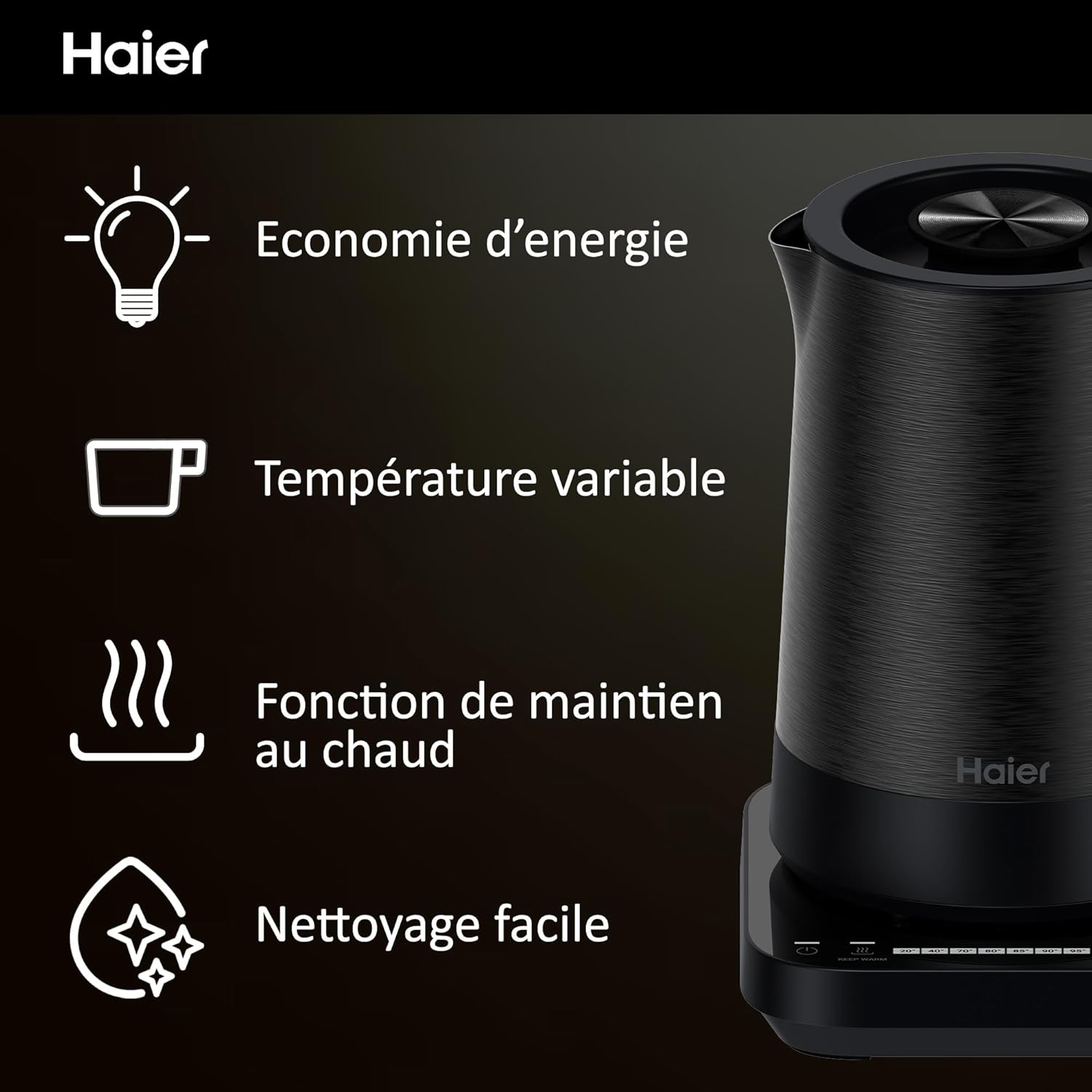 Pack Petit Déjeuner Grille-Pain Toaster+Bouilloire Haier I-Master Série 5, Acier Inoxydable, Fentes Extra Profondes, 7 Niveaux de Brunissage, 7 Réglages de Température Fonction Maintien au Chaud