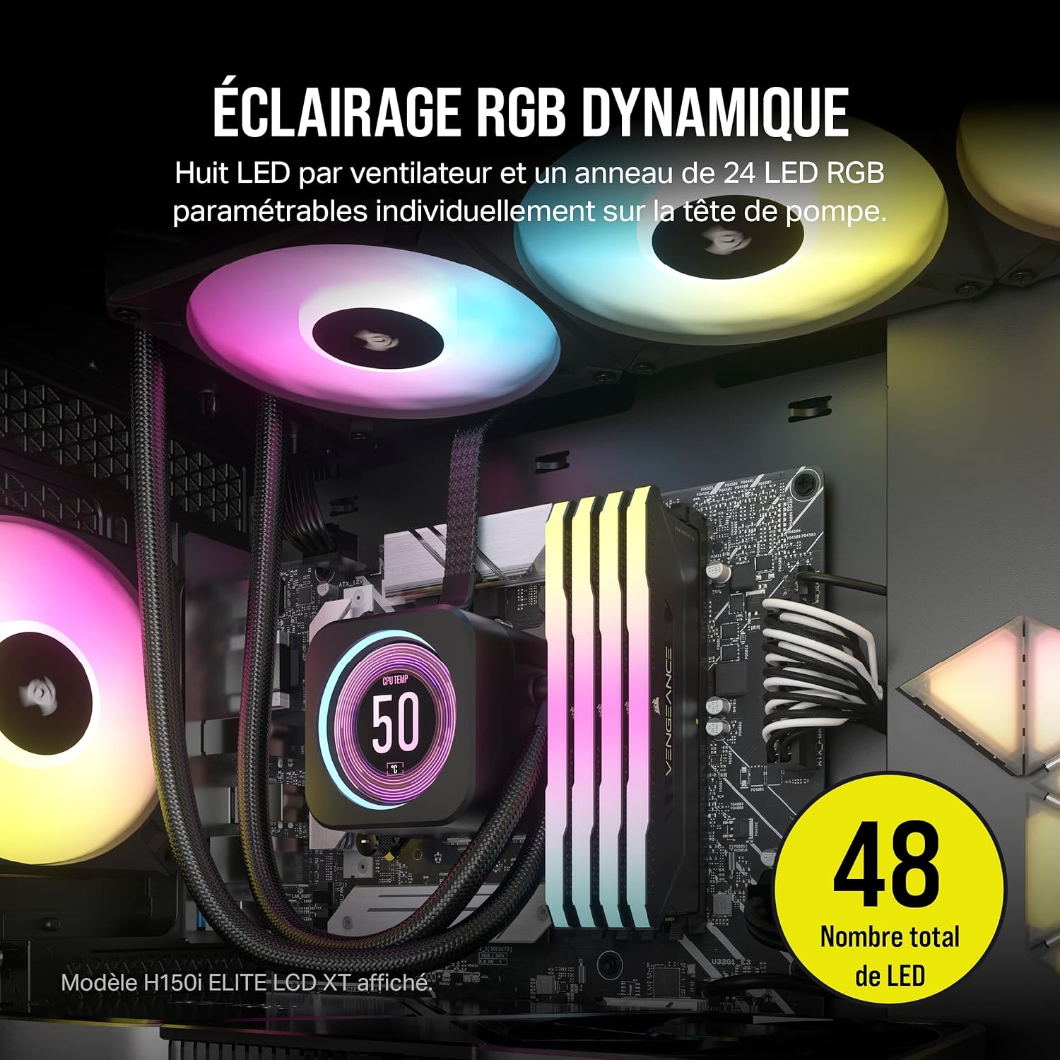 Corsair iCUE H150i Elite LCD XT Refroidisseur de CPU Liquide - Écran LCD IPS - Trois Ventilateurs AF120 RGB Elite - Radiateur 360mm - Convient à Intel® LGA 1700, AMD AM5, et Plus - Noir