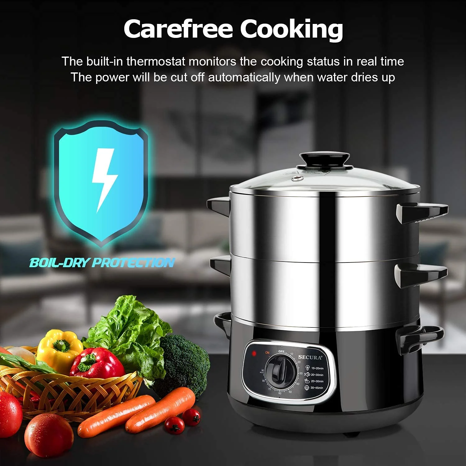 Secura 8.5 Qt Electric Stainless Steel Food Steamer