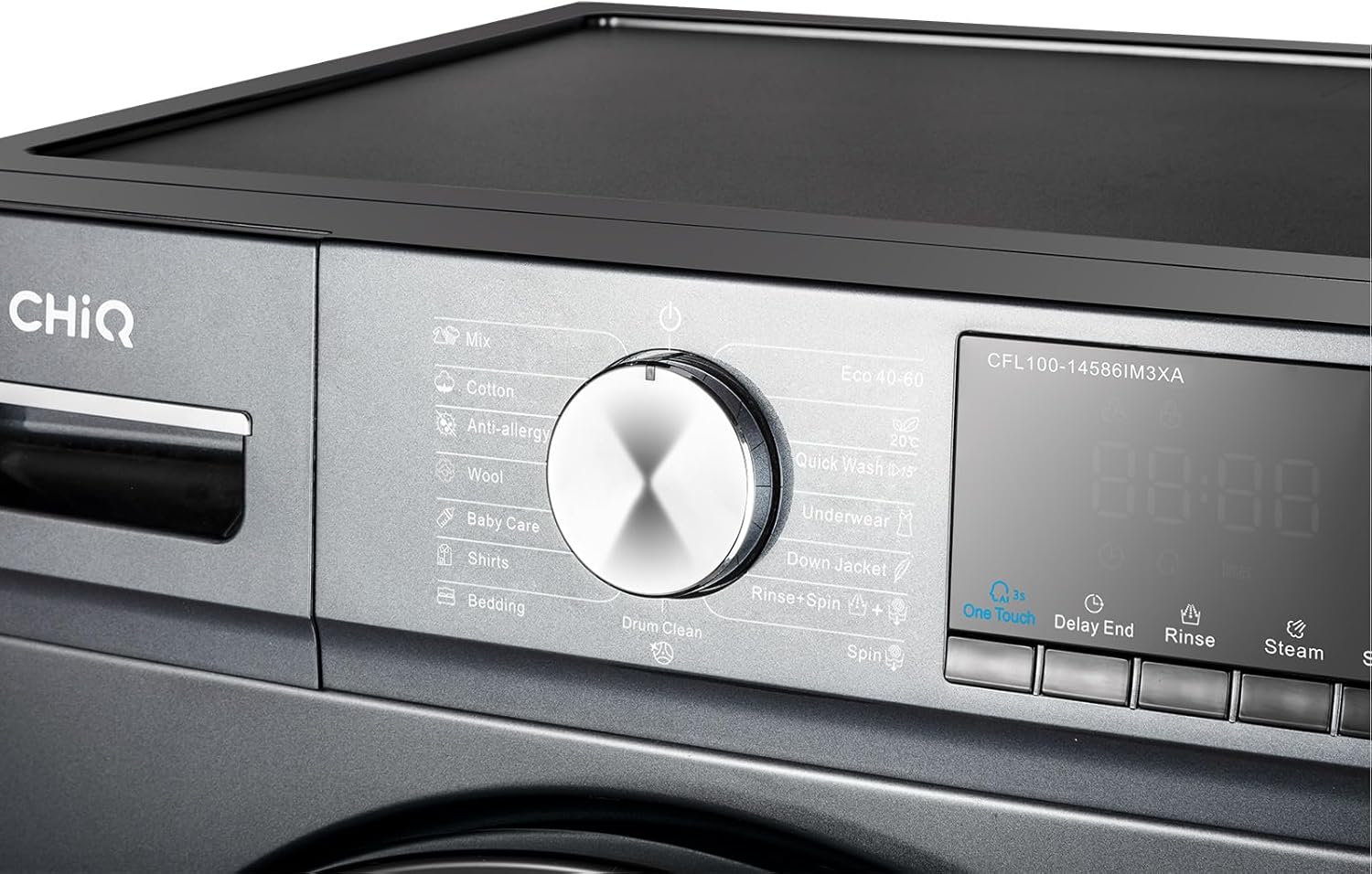 CHiQ Lave-linge CFL80-14586IM3XA, Chargement frontal 8 kg,Space Pro,Moteur Inverter stable, 1400 tr/min, Programme intelligent à IA, Fonction vapeur, Lavage rapide 15 minutes, 15 cycles lavage, Gris