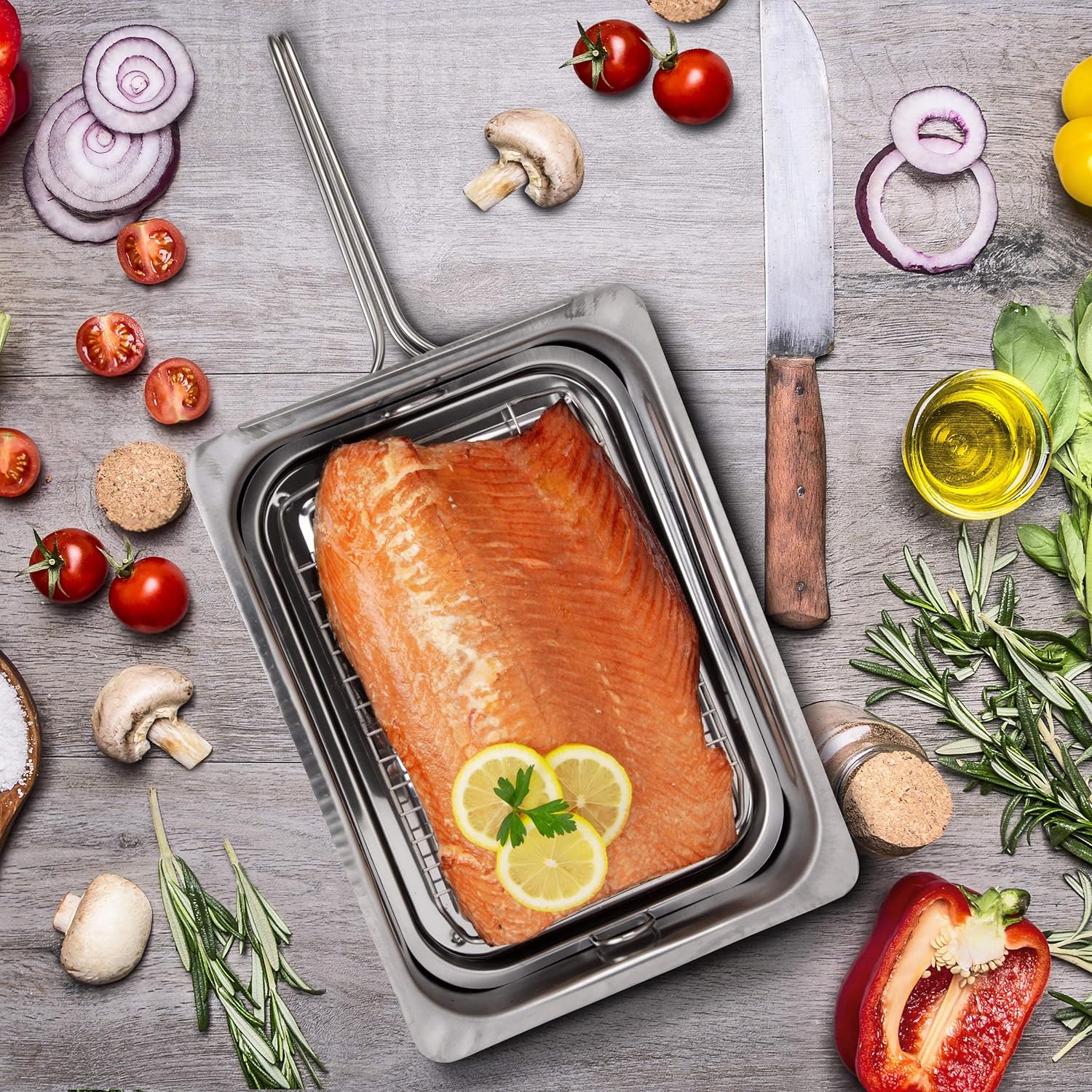 Camerons Fumoir pour cuisinière – Le fumoir Original en Acier Inoxydable avec 3 pintes de copeaux de Bois, CAM_SMKW3PTS_C31-CA