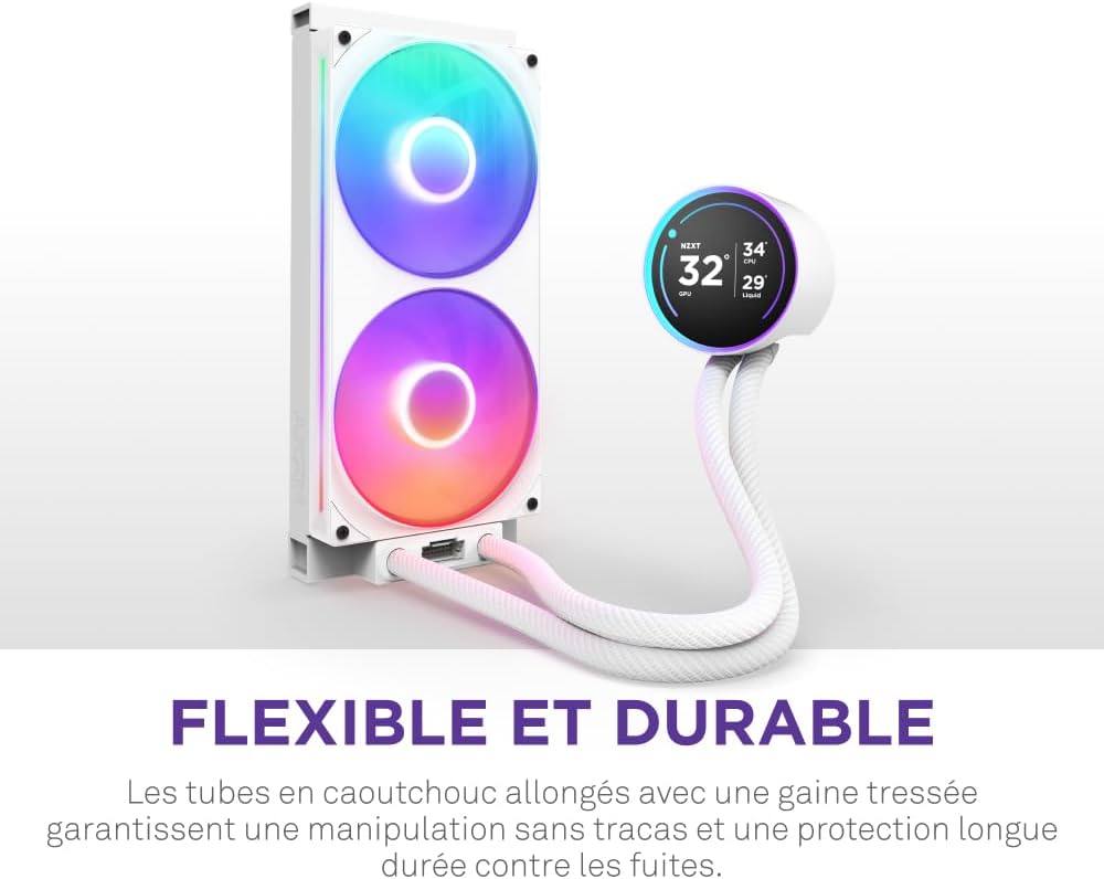 NZXT Kraken Elite 280 RGB - Refroidisseur de liquide CPU AIO - Radiateur 280mm - Ventilateur F280 RGB - IPS LCD 2,72 personnalisable - Turbine Pump - LGA 1700 1200 115X 1851 / AM5 AM4 - Noir