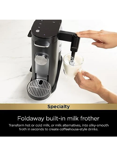 Ninja Pod & Grounds Specialty Single-Serve Coffee Maker, K-Cup Pod Compatible, Brews Grounds, Compact Design, Built-In Milk Frother, 56-oz. Reservoir, 6-oz. Cup to 24-oz. Mug Sizes, Black, PB051