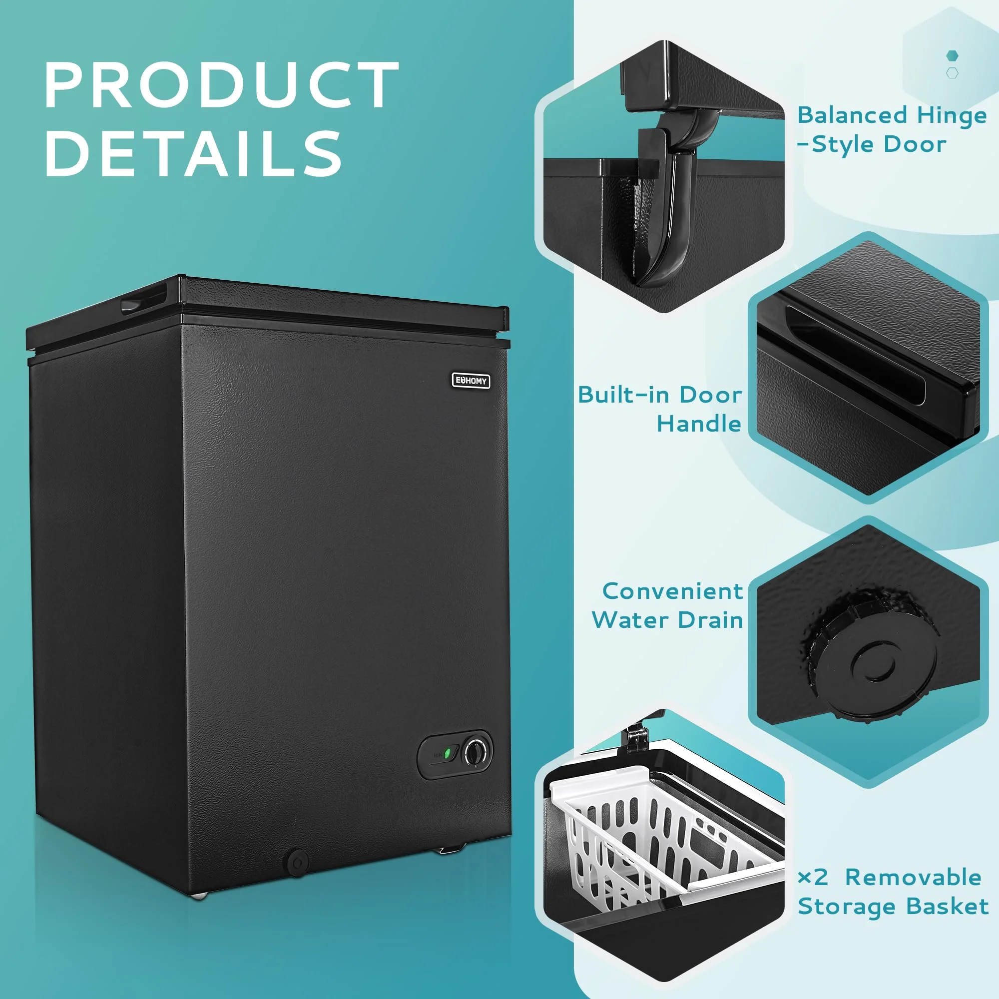 EUHOMY 3.5 Cu.Ft Chest Freezer with Removable Basket