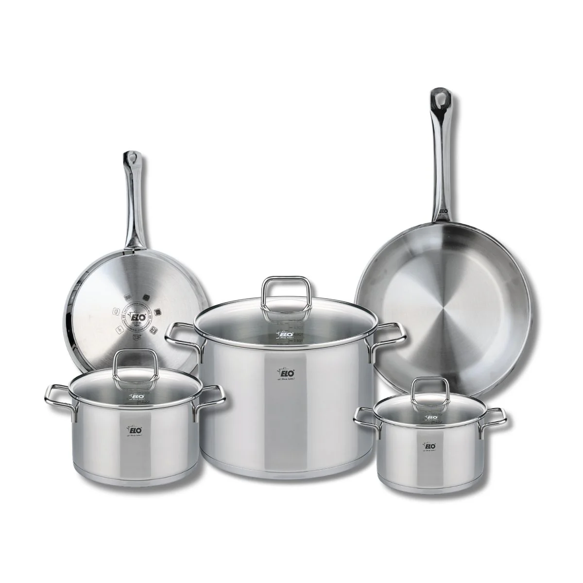 Ensemble de 2 Poêles de cuisson 24 et 28 cm et 3 faitouts 16, 20 et 26 cm Elo Profi Citrin Elo