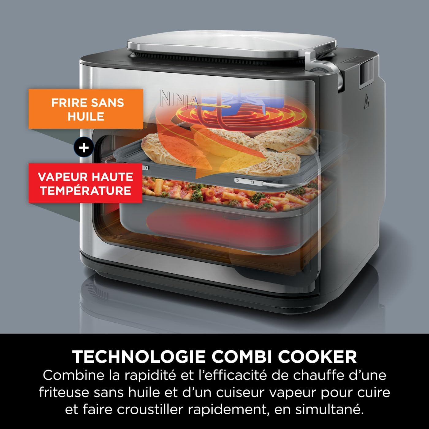 Ninja Combi 12-en-1 Multicuiseur, Four, Autocuiseur et Friteuse sans huile, 12 Fonctions de Cuisson, Repas de Taille Familiale en 15 Minutes, avec Plateau de Cuisson, Guide de Recettes, Gris, SFP700EU
