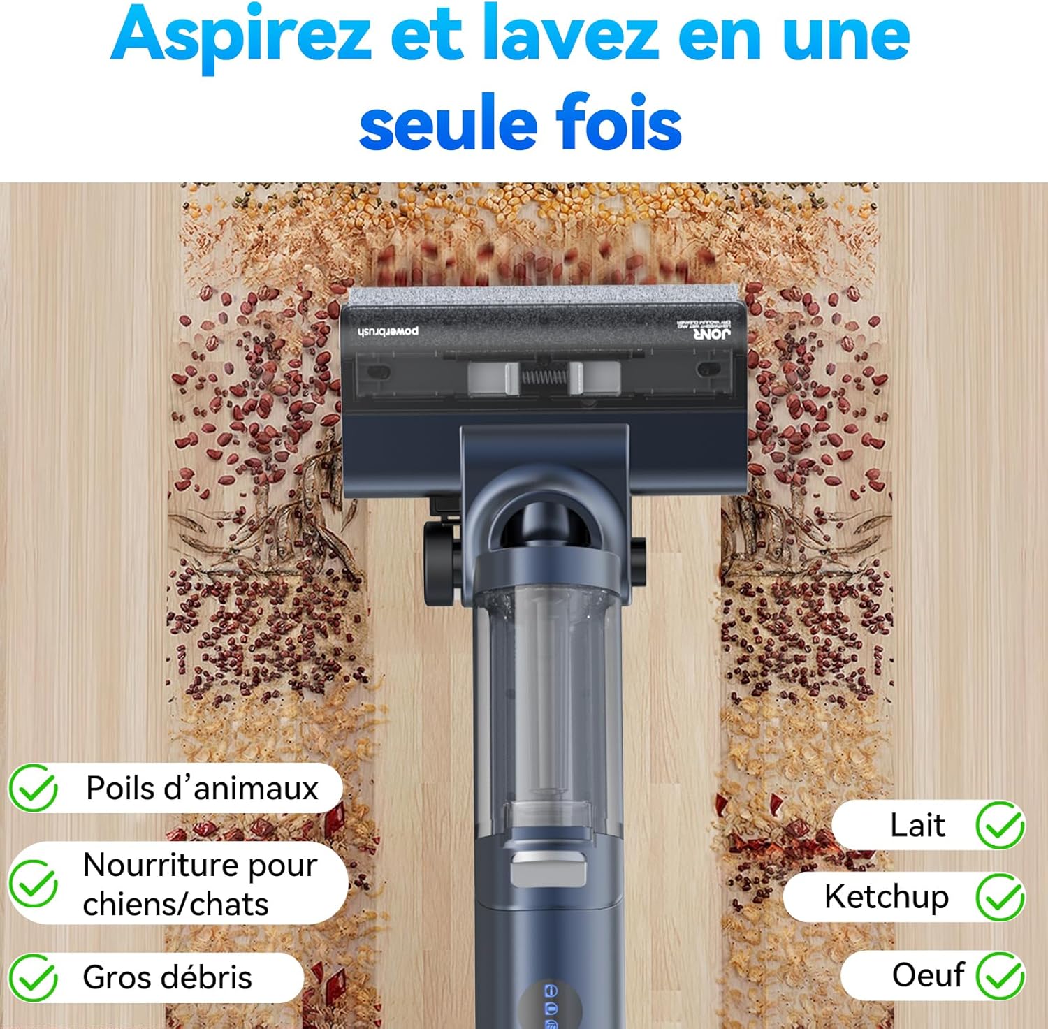 JONR ED12 Aspirateur Laveur sans Fil, Nettoyage des Bords, 30s Autonettoyage Rapide, Léger, Forte Traction, Aspire et Lave en même Temps, pour sols durs