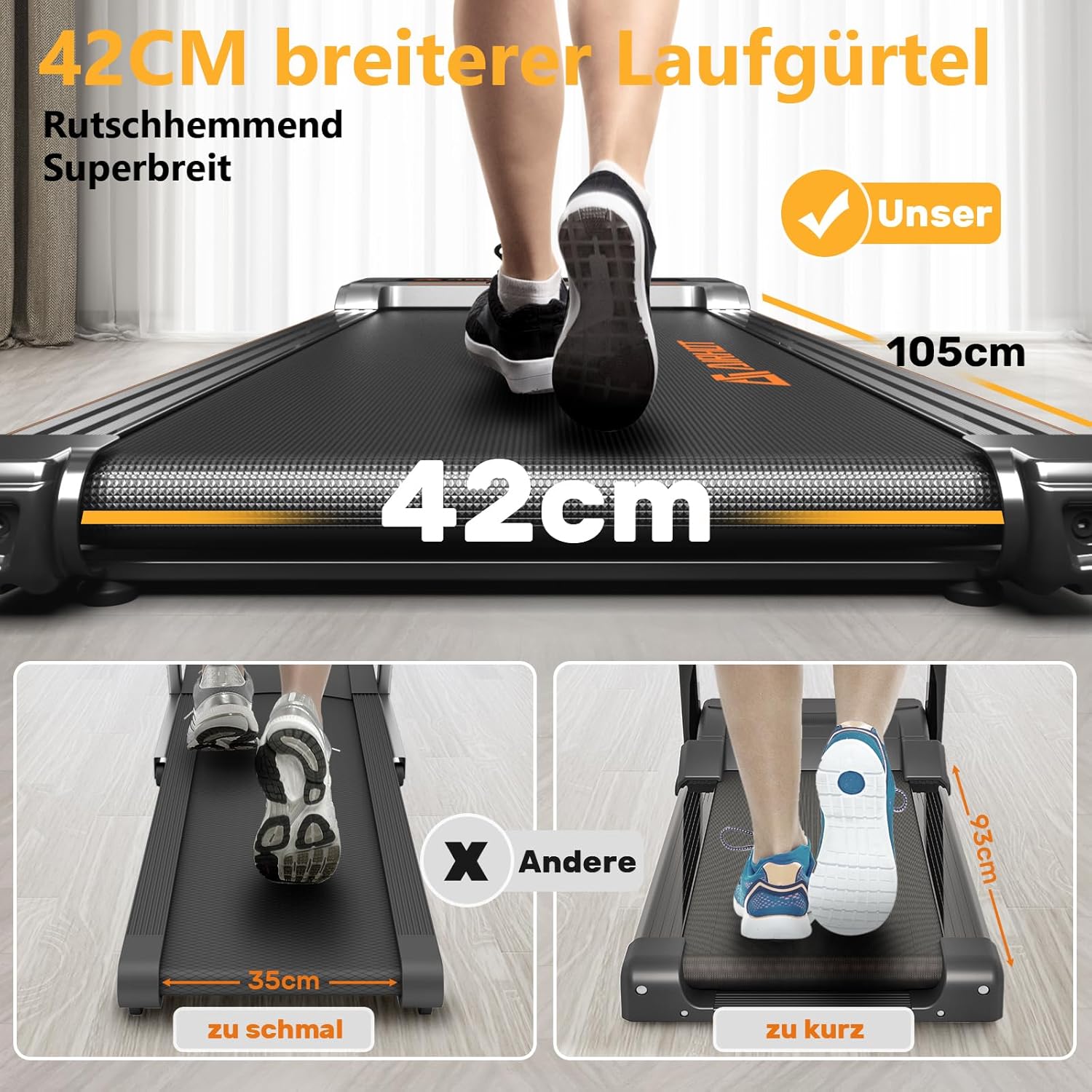 Laufband für Zuhause-AIRHOT, 2,5 PS Walking Pad, Untertisch-Laufband mit Fernbedienung und LED-Anzeige, maximale Geschwindigkeit von 6 km/h BZW. 12 km/h. Kompaktes Laufband für zuhause oder das Büro