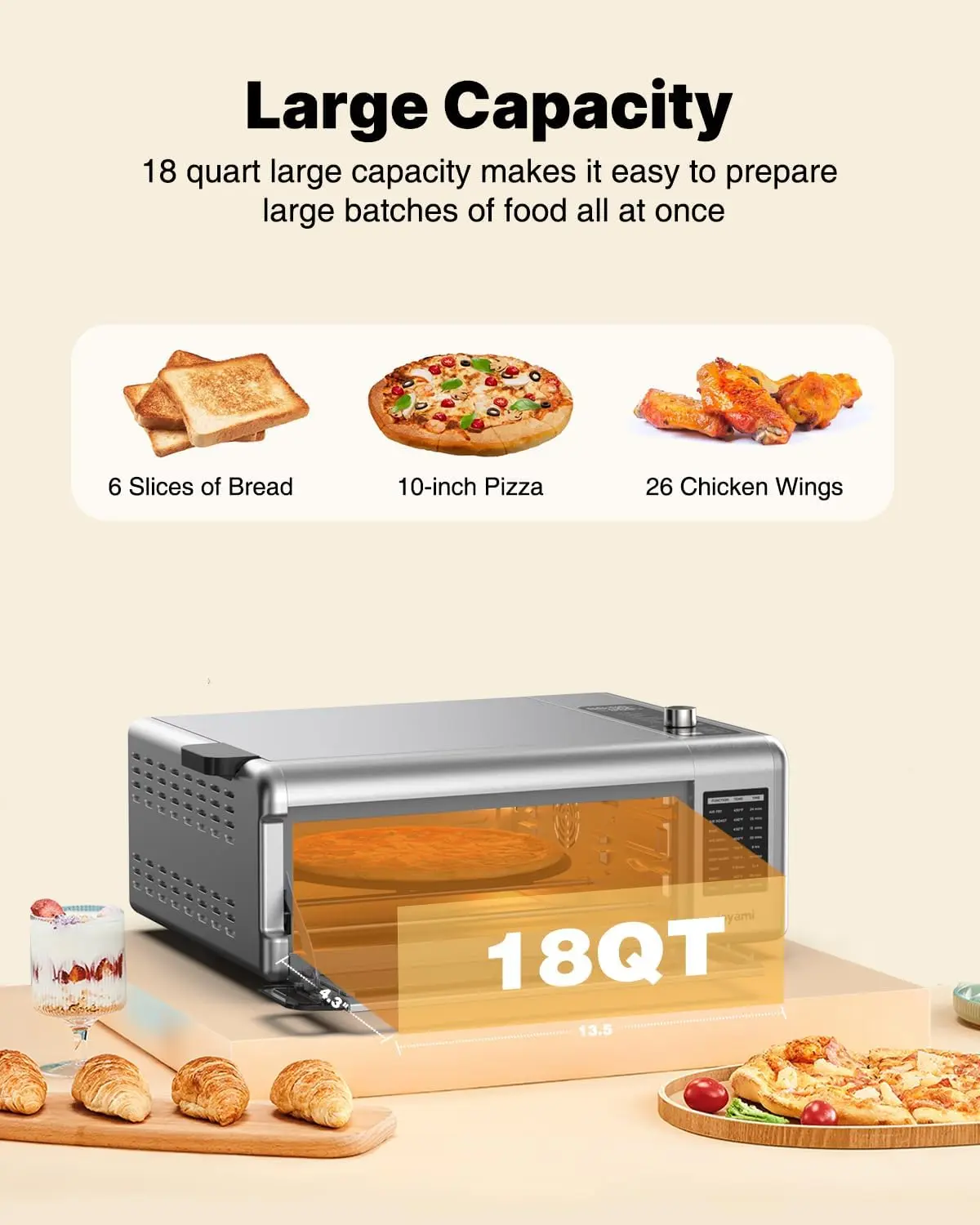 JOYAMI Air Fry Countertop Oven, 18QT Convection Oven and Indoor Grill Combo with See-Through Window for Air Fry, Bake, Dehydrate, Toast, 6 Nonstick Accessories, 1600W