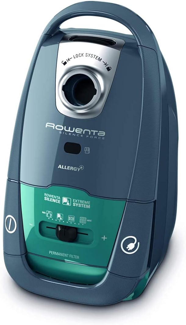 Rowenta Silence Force Aspirateur avec sac, Aspirateur traineau, Silencieux, Performant, Gris/Bleu, Capacité XL 4,5L, Accessoirisés, Fabriqué en France RO7740EA