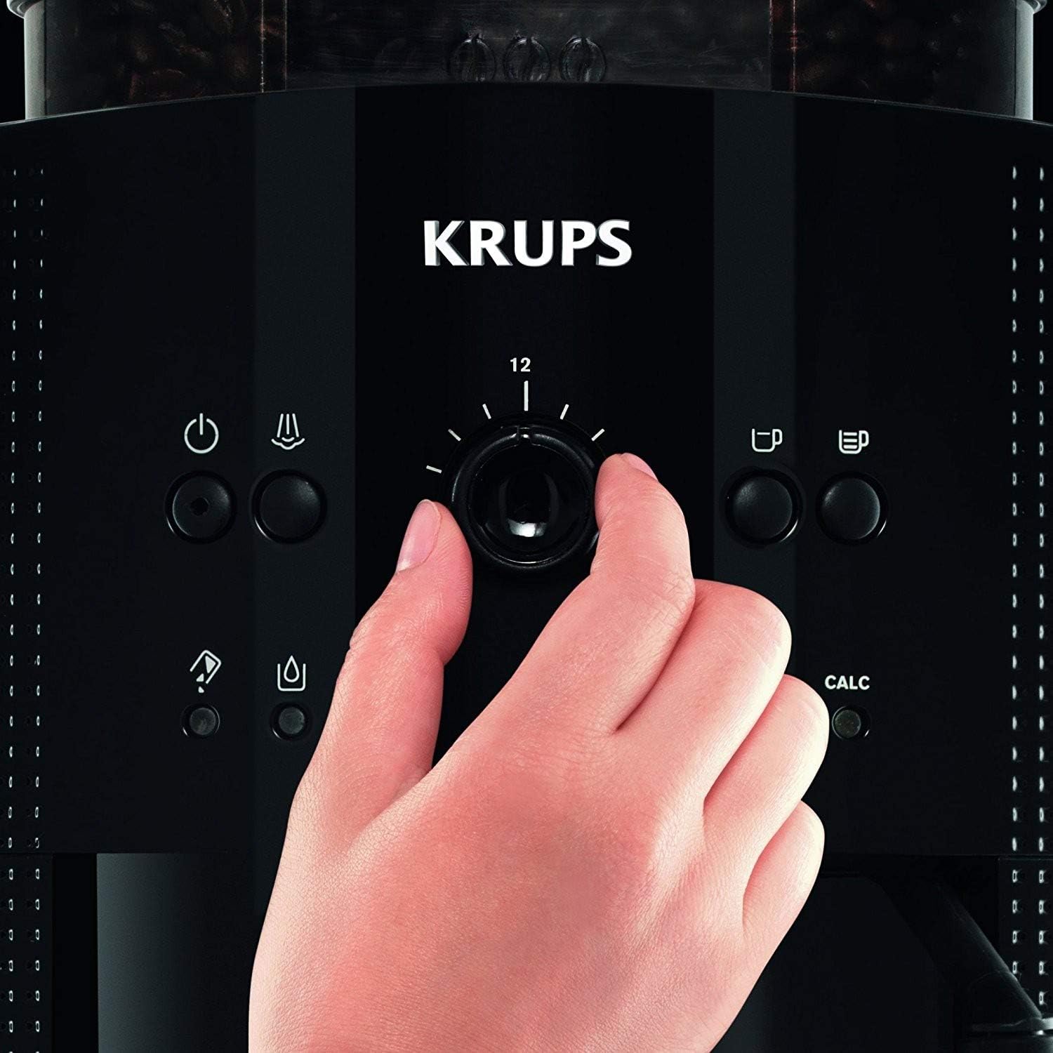 Krups Arabica Picto Kaffeevollautomat, Milchschaumdüse, 2-Tassen-Funktion, Drehregler, Einfache Reinigung, Kaffeemaschine, Schwarz, EA810870