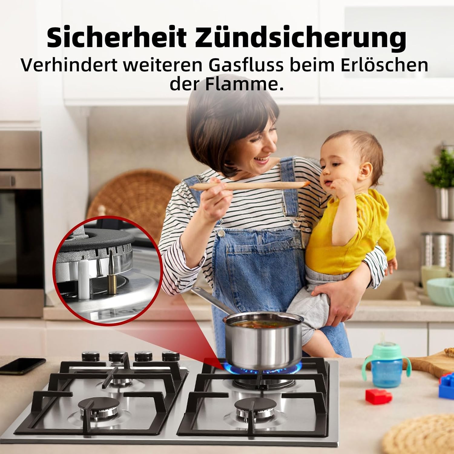 GASLAND GH2805BG1FC Table de cuisson à gaz 5 feux, Cuisinière à gaz avec brûleur wok, Table de cuisson à gaz encastrable, 76cm noir Cuisinière à gaz en verre, Cuisinière à gaz 10,4KW, GPL/NG