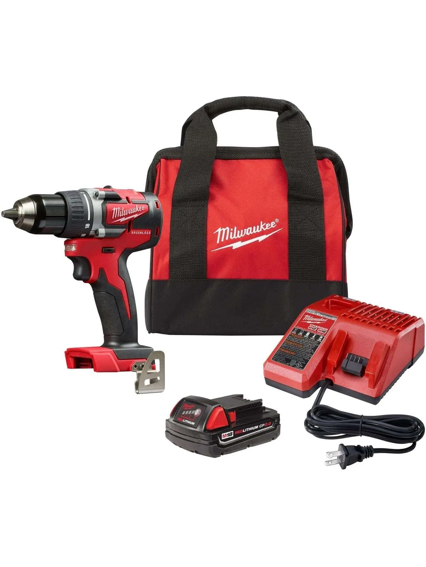 Milwaukee M18 18V Lithium-Ion 1/2 Inch Cordless Drill Driver Compact Kit 2606-21CT