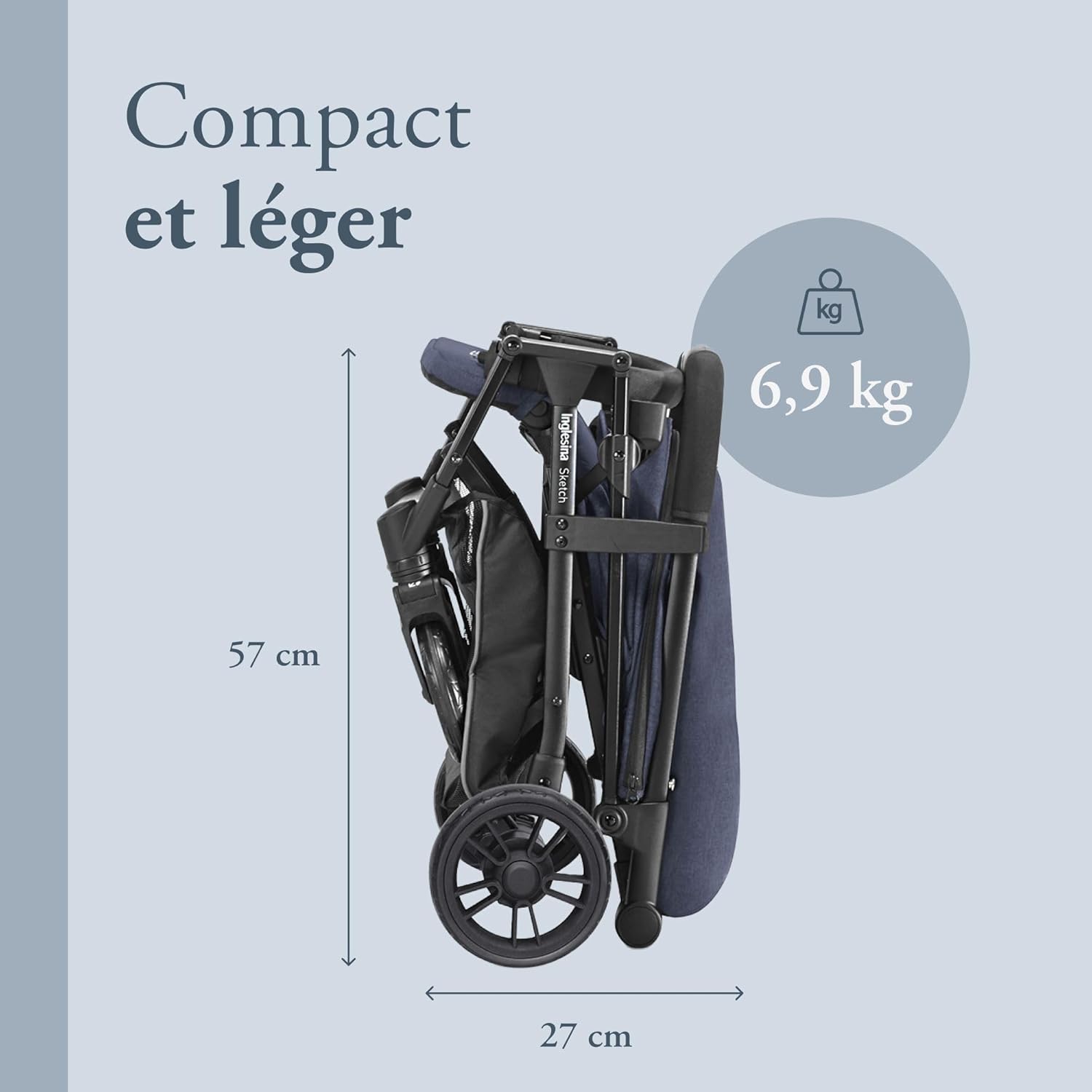 Inglesina Sketch Poussette Légère et Compacte, Bleu, Confortable, jusqu'à 17kg, Pliage à une main, UPF 50+