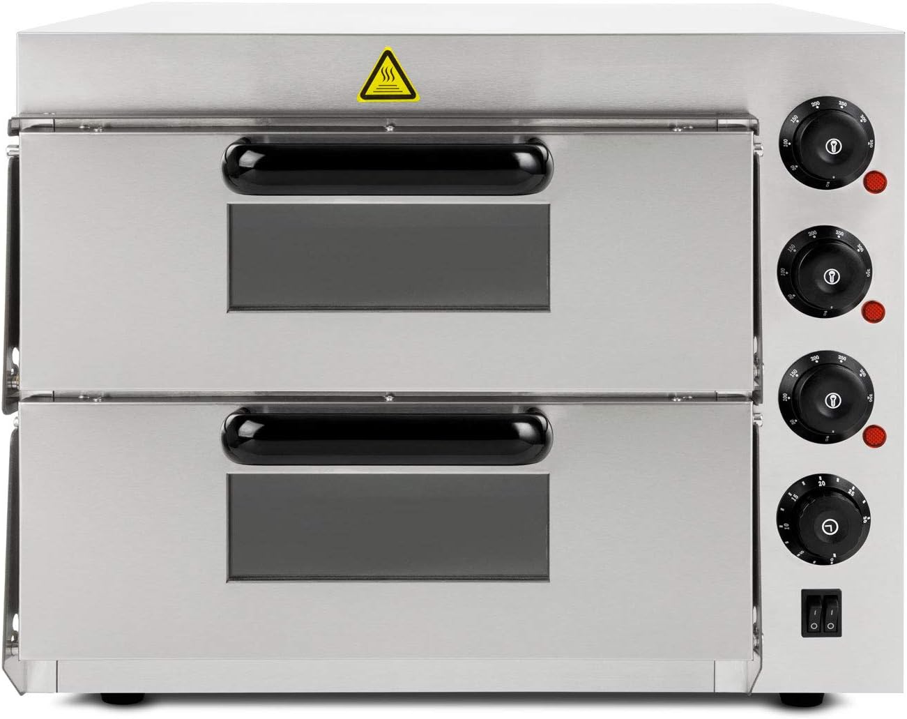 VERTES Four à Pizza électrique, Deux Etages, 3000W, Pierre réfractaire four, Chaleur de voûte et de Sole réglable indépendamment jusqu'à 350°C, Fonction minuterie, four double cavité, Acier INOX