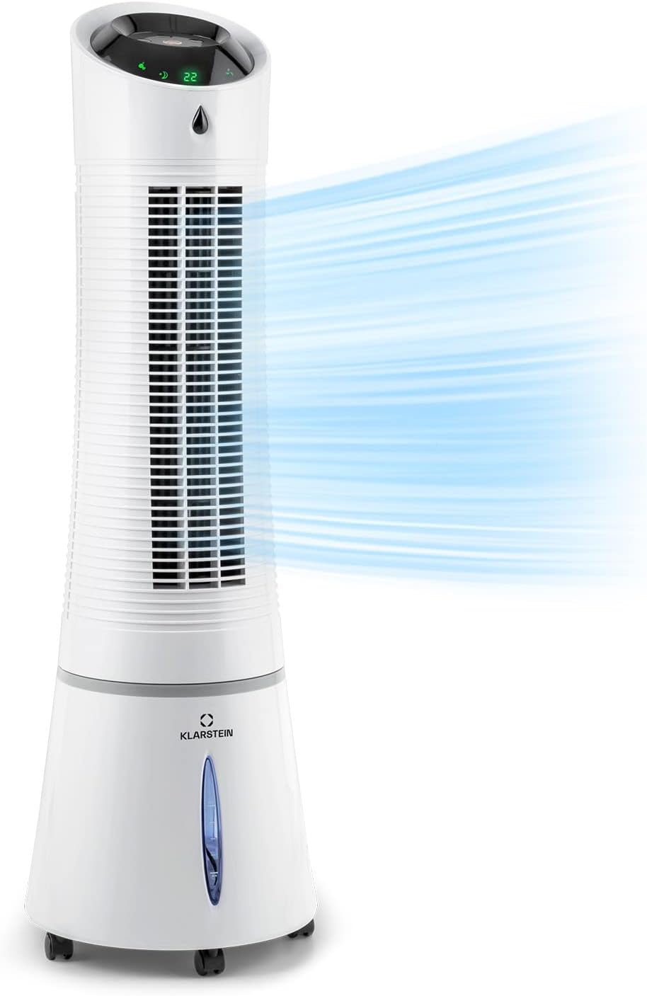 Klarstein Rafraichisseur d'Air Mobile 5 en 1, par Evaporation avec Humidificateur, Ventilateur, Ioniseur, Climatiseur Mobile Sans Évacuation, Mode Nuit, 45W, Débit d'Air de 180m³/h