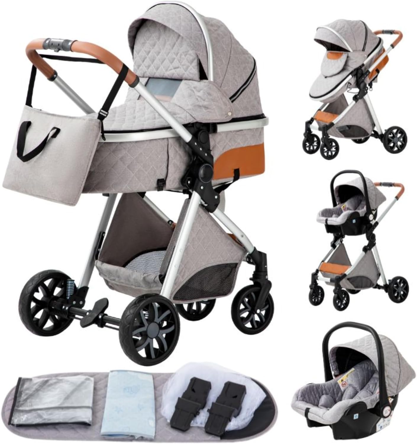 YAZOCO Poussettes 3 en 1 Citadines Poussettes Combinées Poussette Tricycle Baby Walker Poussette Haute Paysage Poussettes Pliantes Trolley Bébé Landau pour 0-36 (1 Noir)
