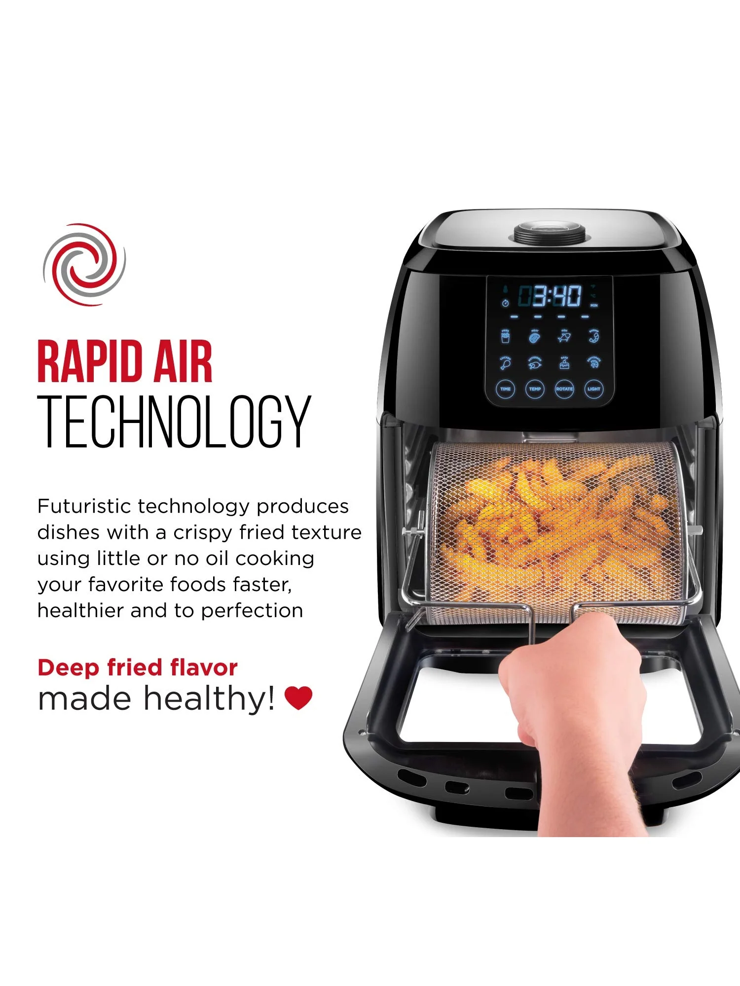 CHEFMAN Multifunctional Digital Air Fryer+ Rotisserie, Dehydrator, Convection Oven, 17 Touch Screen Presets Fry, Roast, Dehydrate, Bake, XL 10L Family Size, Auto Shutoff, Large Easy-View Window, Black