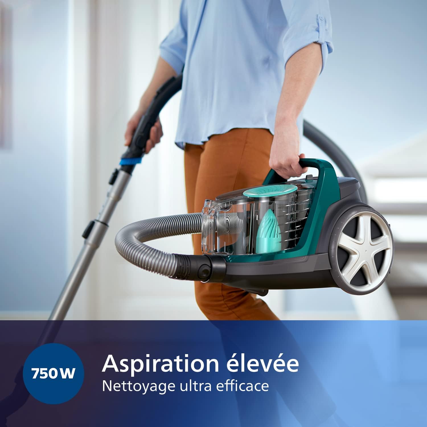 Philips PowerCyclone 7 Compact Aspirateur sans Sac - Puissance 900 W, Filtre Allergy H13, Aspiration 99,9% Poussière Fine, Variateur de Puissance, Mini-Brosse Turbo, Bac 1,5L (FC9555/09)
