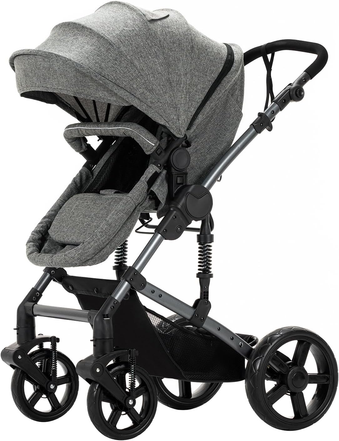 Magic ZC Poussette 3 en 1, Poussette Bebe avec Conception Portable Pliable en Un Clic, Pousette 3 en 1 avec Poussée Réversible Bidirectionnelle, Poussette Trio avec Accessoires (black gold 588)