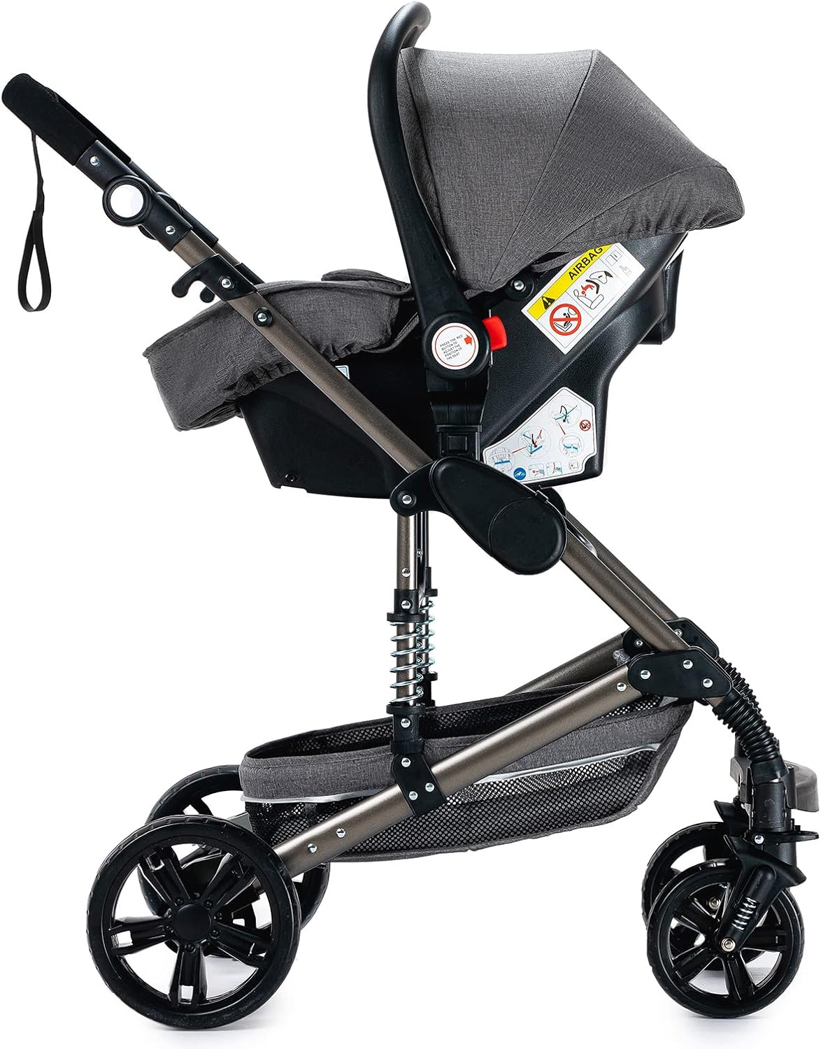 NADDLILY Poussette 3 en 1, Poussette Bebe avec Conception Portable Pliable en Un Clic, Pousette 3 en 1 avec Poussée Réversible Bidirectionnelle, Poussette Canne avec Accessoires (V9 Black)