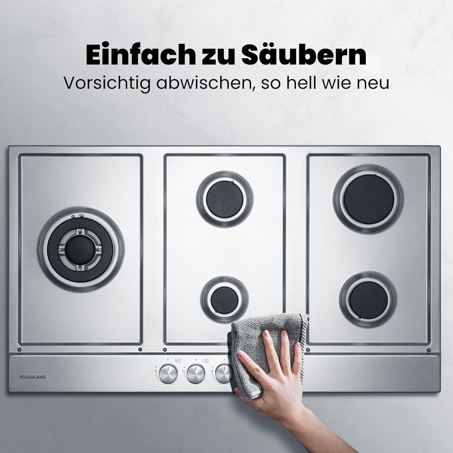 GASLAND GH2805BG1FC Table de cuisson à gaz 5 feux, Cuisinière à gaz avec brûleur wok, Table de cuisson à gaz encastrable, 76cm noir Cuisinière à gaz en verre, Cuisinière à gaz 10,4KW, GPL/NG