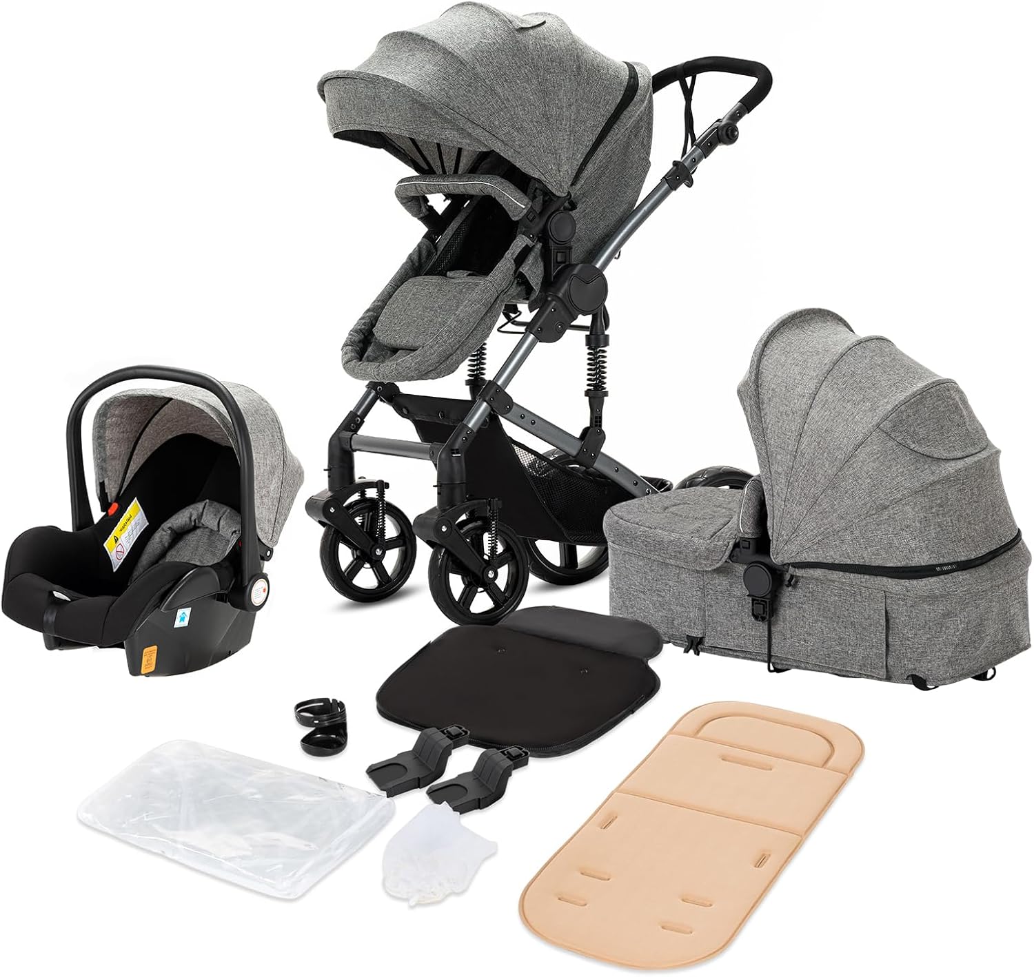 Magic ZC Poussette 3 en 1, Poussette Bebe avec Conception Portable Pliable en Un Clic, Pousette 3 en 1 avec Poussée Réversible Bidirectionnelle, Poussette Trio avec Accessoires (black gold 588)