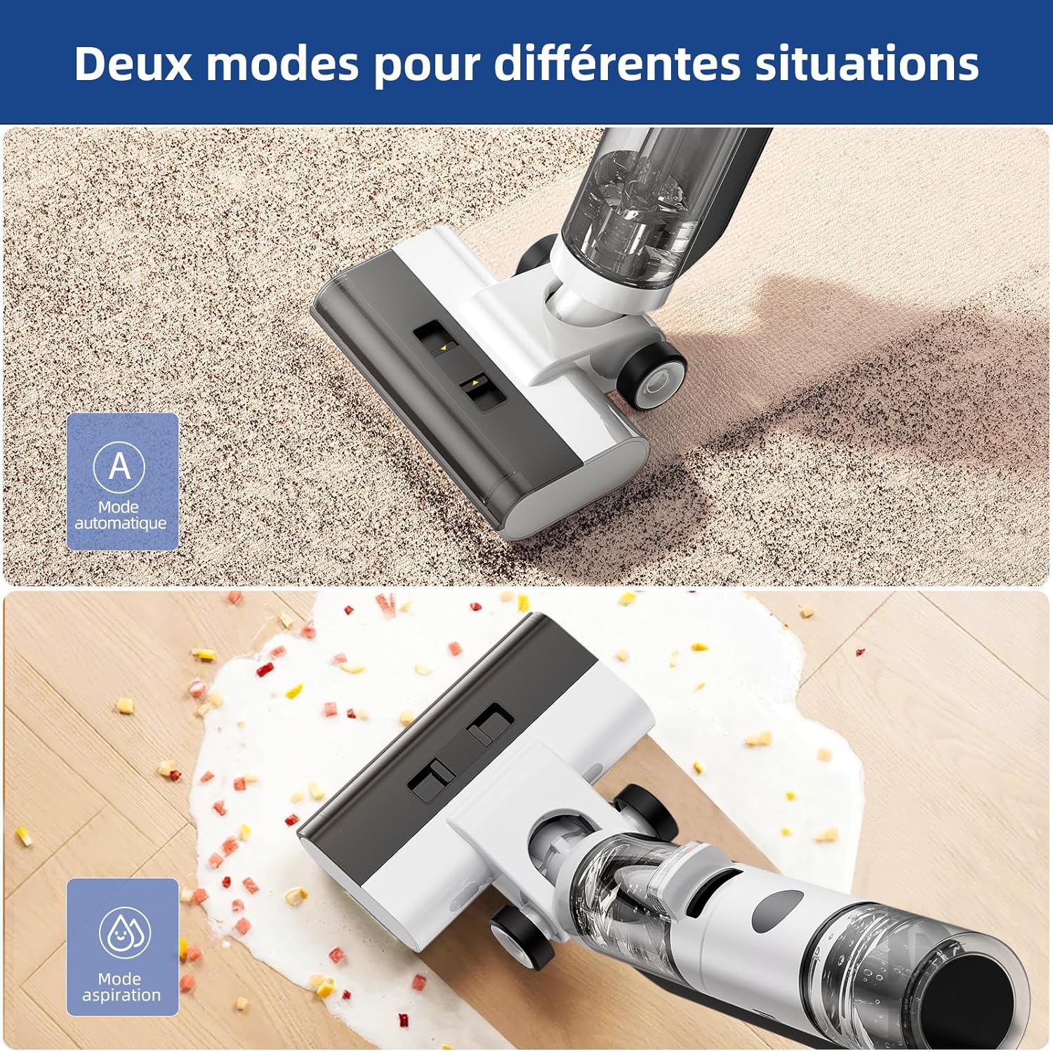 JONR ED12 Aspirateur Eau et Poussière, Aspirateur et Balai à Franges sans Fil 4 en 1, Brosse Rouleau de Nettoyage des Bords, Fonction d’Auto-Nettoyage, pour Sols Durs, Poils d'animaux