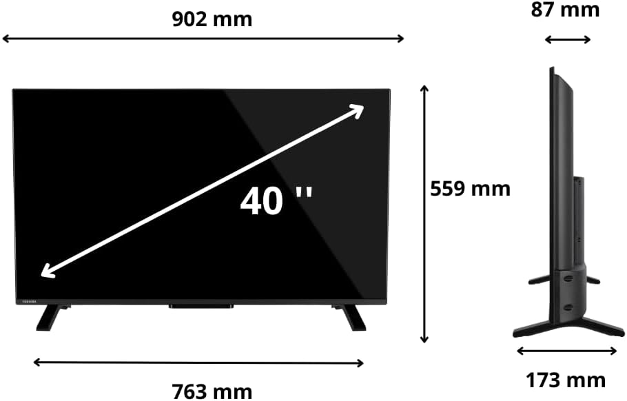 Toshiba Smart VIDAA TV 40 Full HD 40LV2E63DA TV 40 pouces, TV LED compatible avec Alexa, DVB-T2, technologie LED, HDMI 2.1
