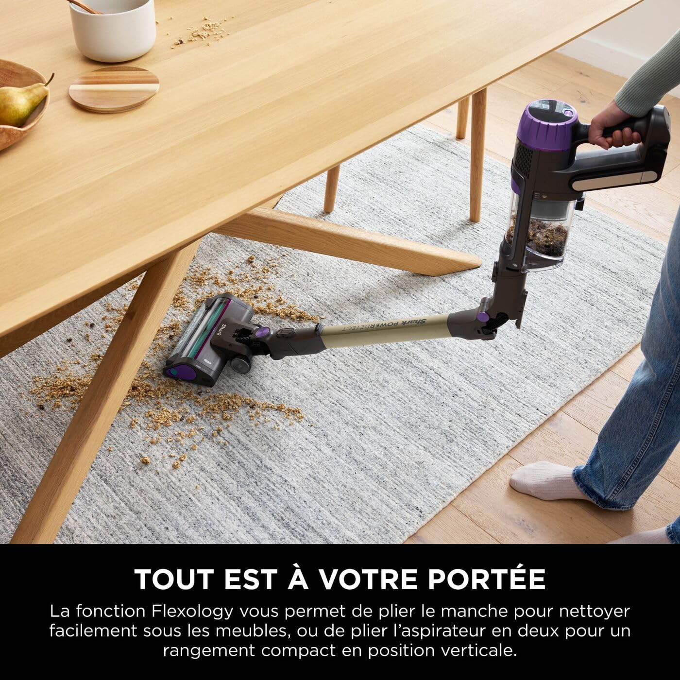 Shark Clean & Empty Aspirateur sans fil, système vidange automatique, aspirateur léger anti-poils avec outils animaux et interstices, autonomie 40 minutes, station de chargement, blanc/bleu, BU3521EU