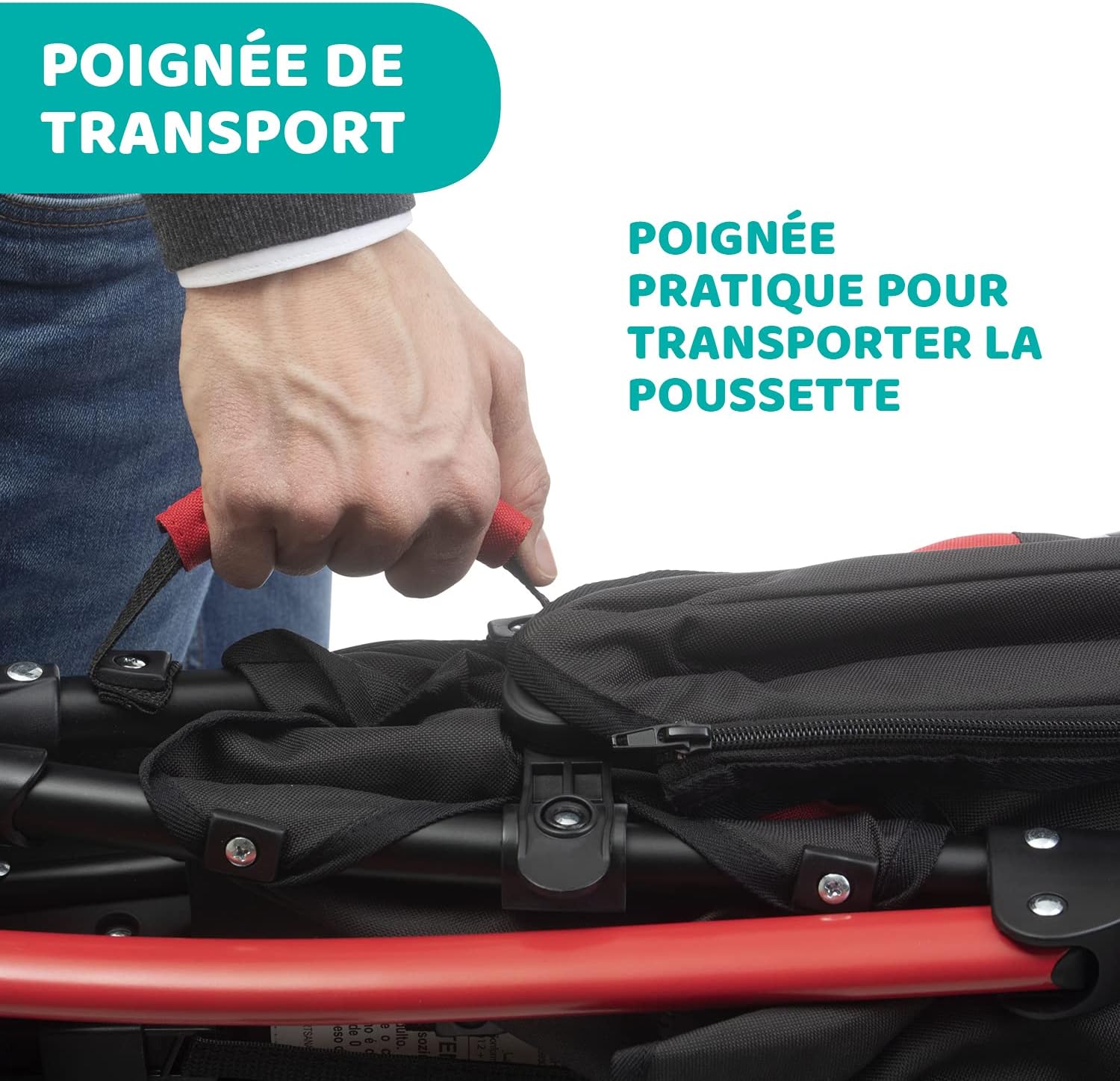 Chicco Echo Poussette Légère et Compact, Inclinable avec Arceau de Protection, Position Landau, Pliage Parapluie, Canopy Ajustable - de la Naissance à 22 Kg - Rouge