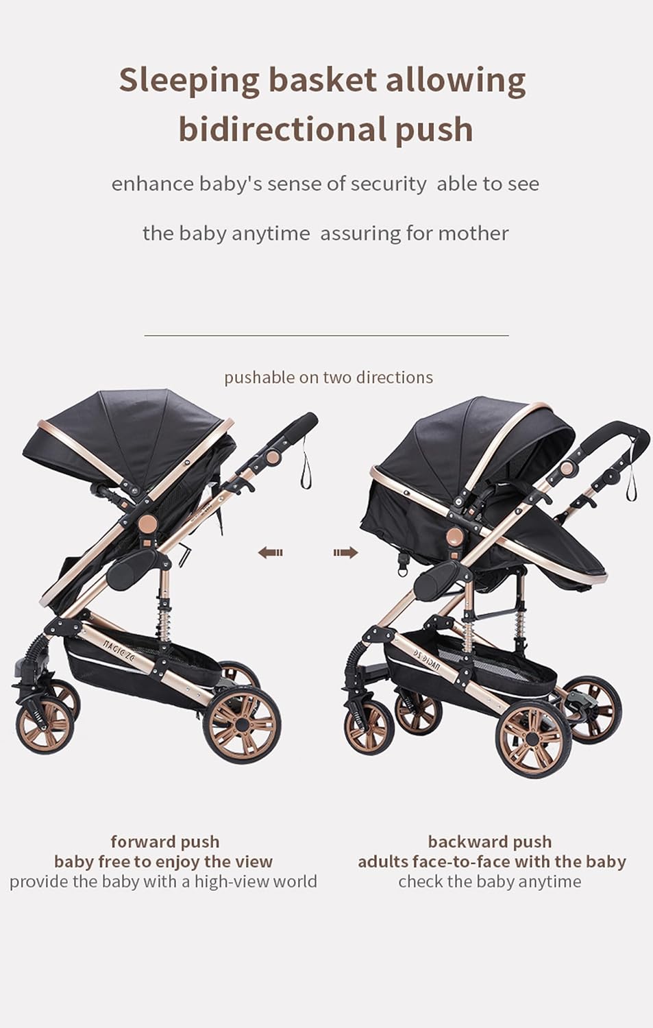 NADDLILY Poussette 3 en 1, Poussette Bebe avec Conception Portable Pliable en Un Clic, Pousette 3 en 1 avec Poussée Réversible Bidirectionnelle, Poussette Canne avec Accessoires (V9 Black)