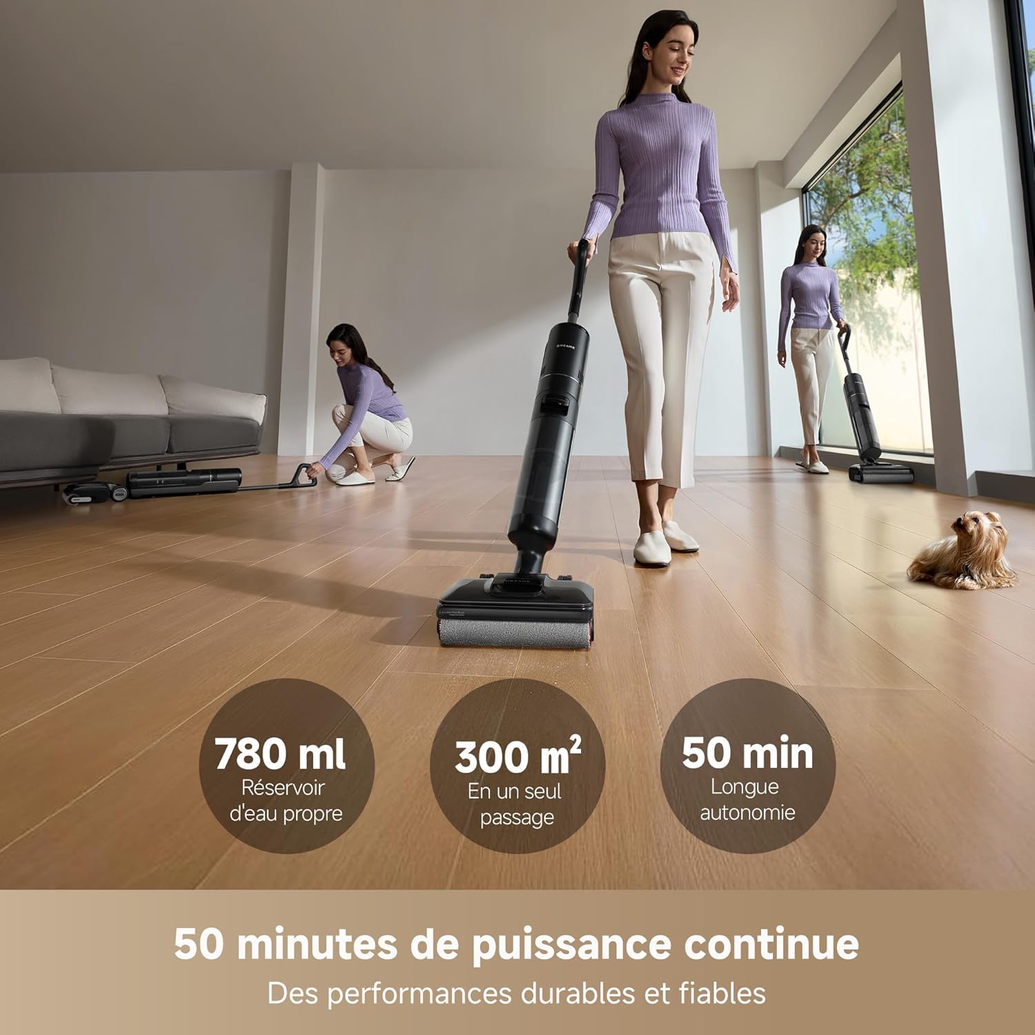 DREAME H12 Pro Ultra Aspirateur Eau et poussière, Lavage 60 °C, Séchage 30 Min, Nettoyage Auto Double Rotation avec Racleur Résistant, Aspiration 16 kPa, Brosse 2 Bords, Détection Intelligents