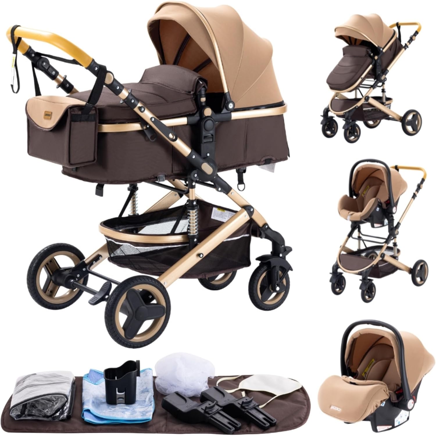 YAZOCO Poussettes 3 en 1 Citadines Poussettes Combinées Poussette Tricycle Baby Walker Poussette Haute Paysage Poussettes Pliantes Trolley Bébé Landau pour 0-36 (1 Noir)