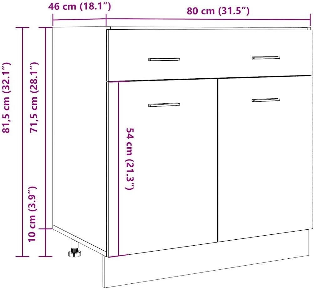 vidaXL Armoire à Micro-Ondes Placard Armoire de Rangement Meubles de Cuisine avec 4 Etagères Intérieur Maison Gris Béton 60x57x207 cm Aggloméré
