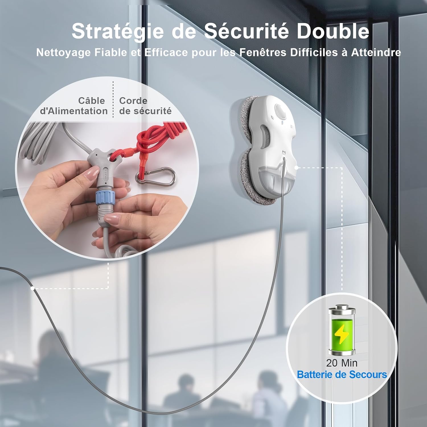 HUTT DDC55 Robot Nettoyeur Vitre, Robot Laveur de Vitre Automatique, Système de Sécurité, Navigation Intelligente, Télécommandé, pour Toutes Les Surfaces Lisses, avec 12 Chiffons