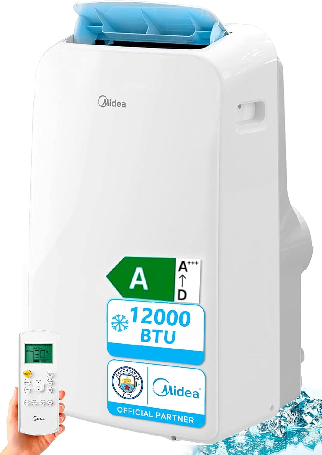 MIDEA Climatiseur Mobile Silencieux 12000 BTU avec Évacuation - Climatisation Portable Prêt à Poser 3500W - Clim Réversible Split Mobile - 3 Vitesses avec Kit de Fenêtre et Télécommande