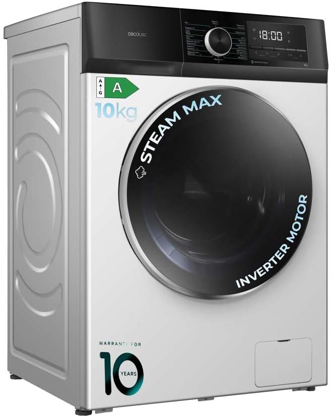 Cecotec Lavadora 8 Kg Carga Frontal Bolero Dresscode 8500 Inverter A. 1900 W, 1400 rpm, Motor Inverter Plus, Bajo Consumo, 16 Programas, SteamMax, Delay Start, Blanco