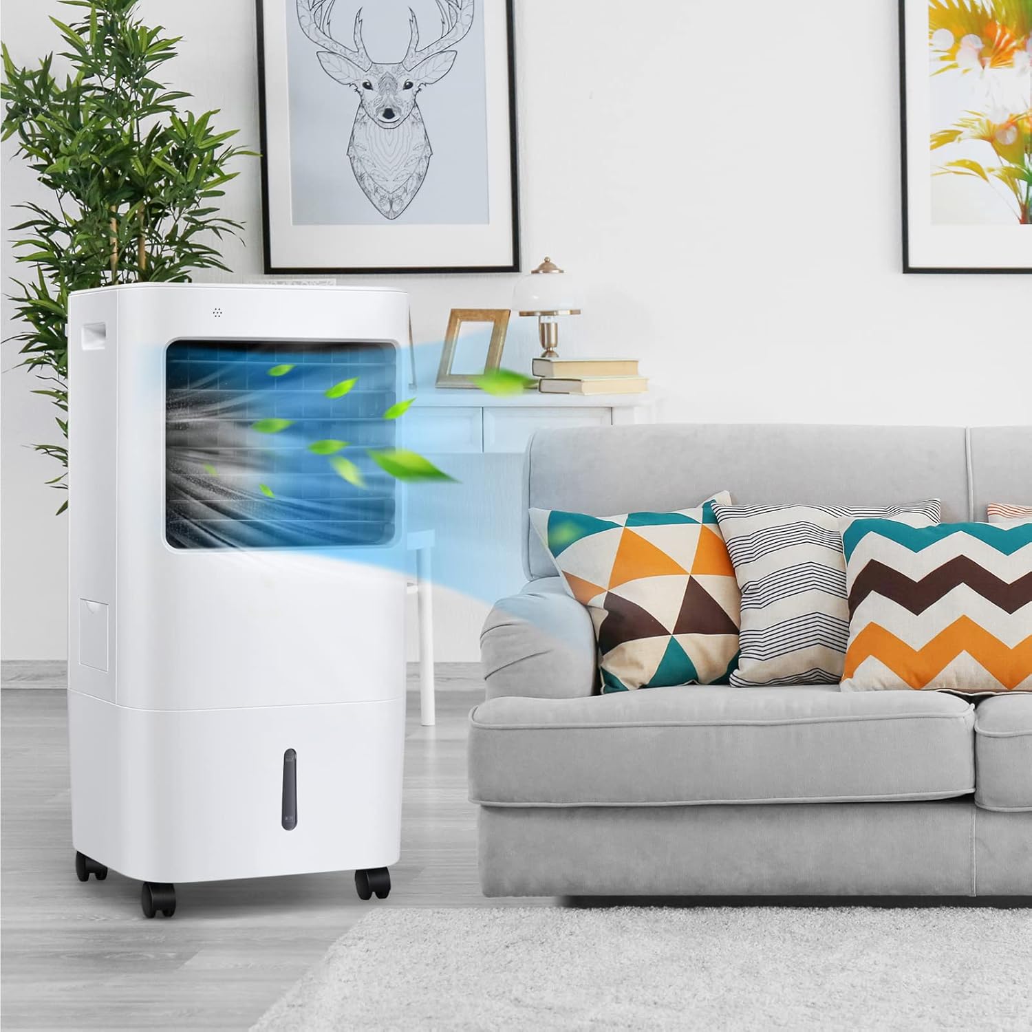 RELAX4LIFE Rafraîchisseur d’Air Mobile avec Humidificateur et Purificateur, 3 Mode de Vitesse, Climatiseur avec Réservoir d'Eau 8L et Filtre Amovible et Lavable pour Chambre, Bureau, Salon