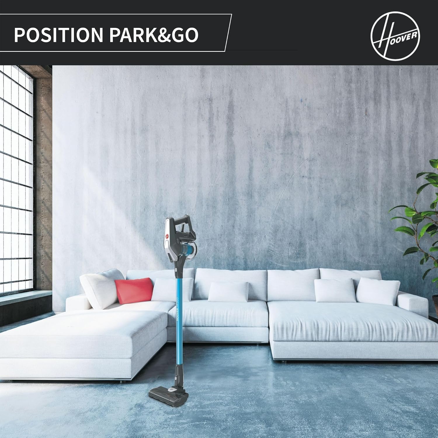 Hoover HF522STP Aspirateur Balai sans Fil Puissant, Grande Autonomie, Rangement Compact, Electrobrosse Anti-emmêlement LED, Turbobrosse Spéciale Animaux, Charge Rapide,Position Park&Go, Bleu Skyfall